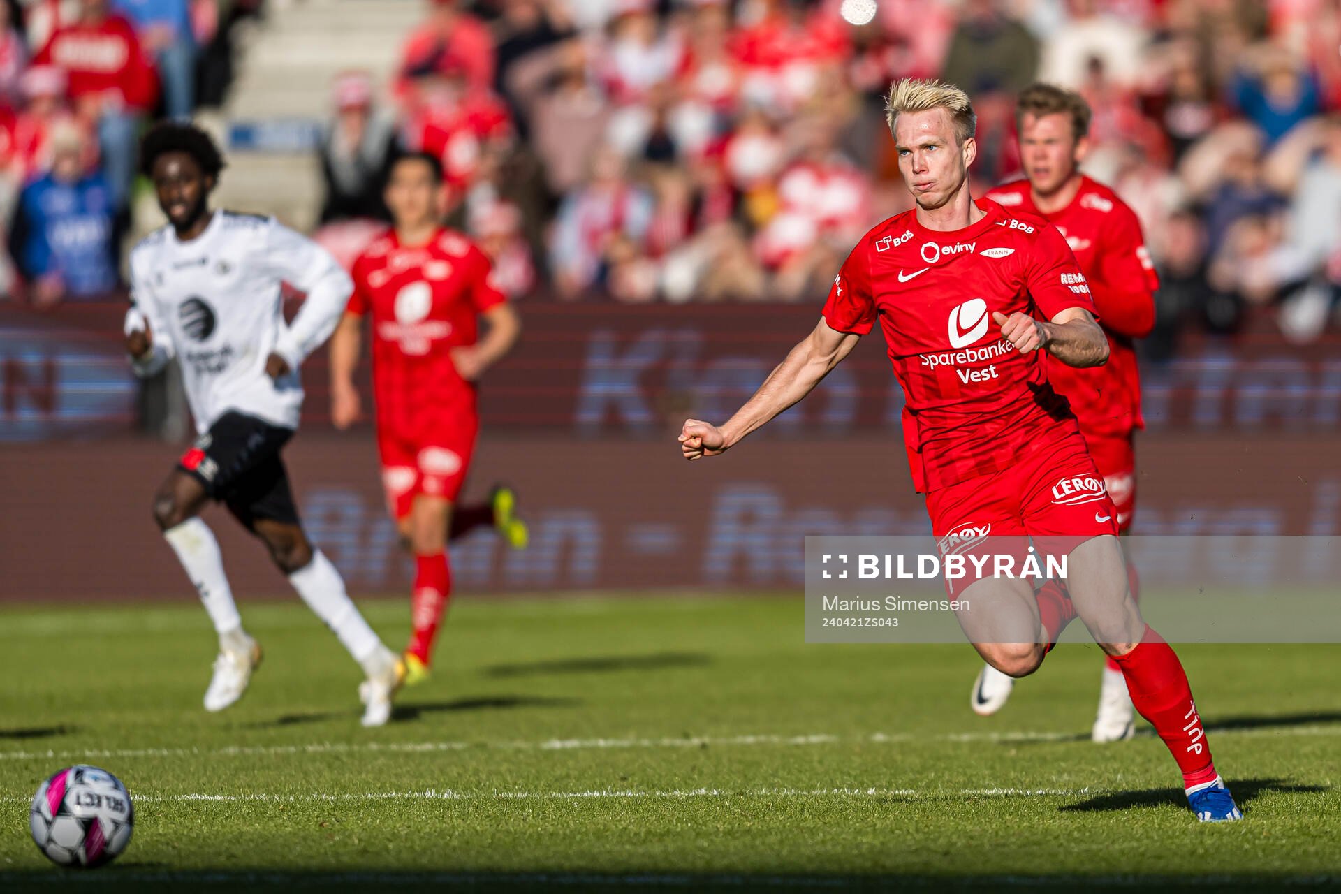 Magnus Warming of Brann during the Eliteserien match between Brann and Odd on April 21, 2024 in Bergen. 