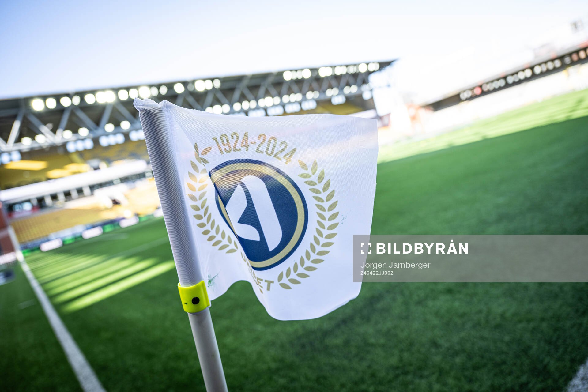 Hörnflagga på Borås Arena inför fotbollsmatchen i Allsvenskan mellan Elfsborg och Kalmar den 22 april 2024 i Borås. 