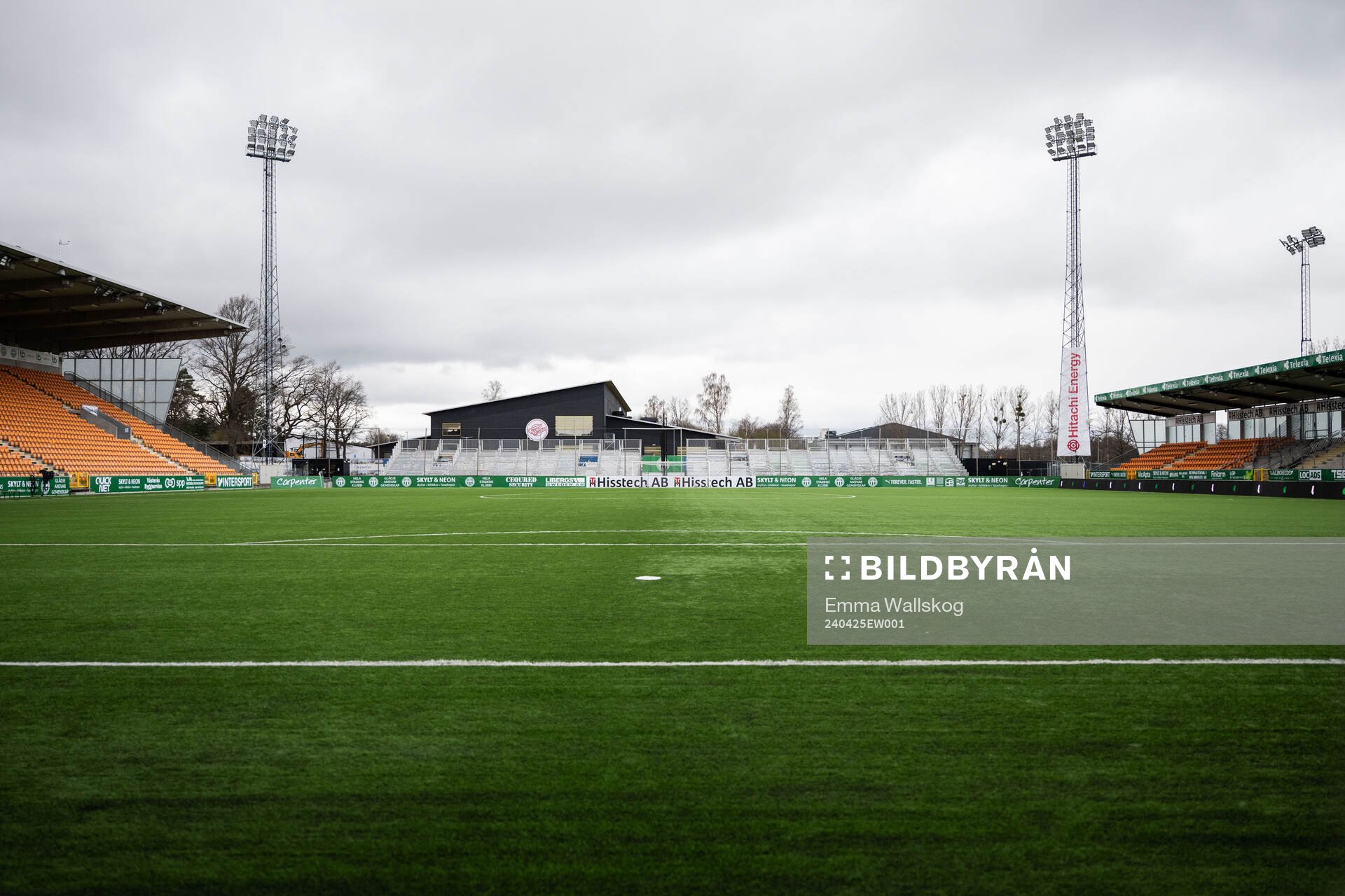 Interiör vy av Hitachi Energy Arena inför fotbollsmatchen i Allsvenskan mellan Västerås och Mjällby den 25 april 2024 i Västerås. 