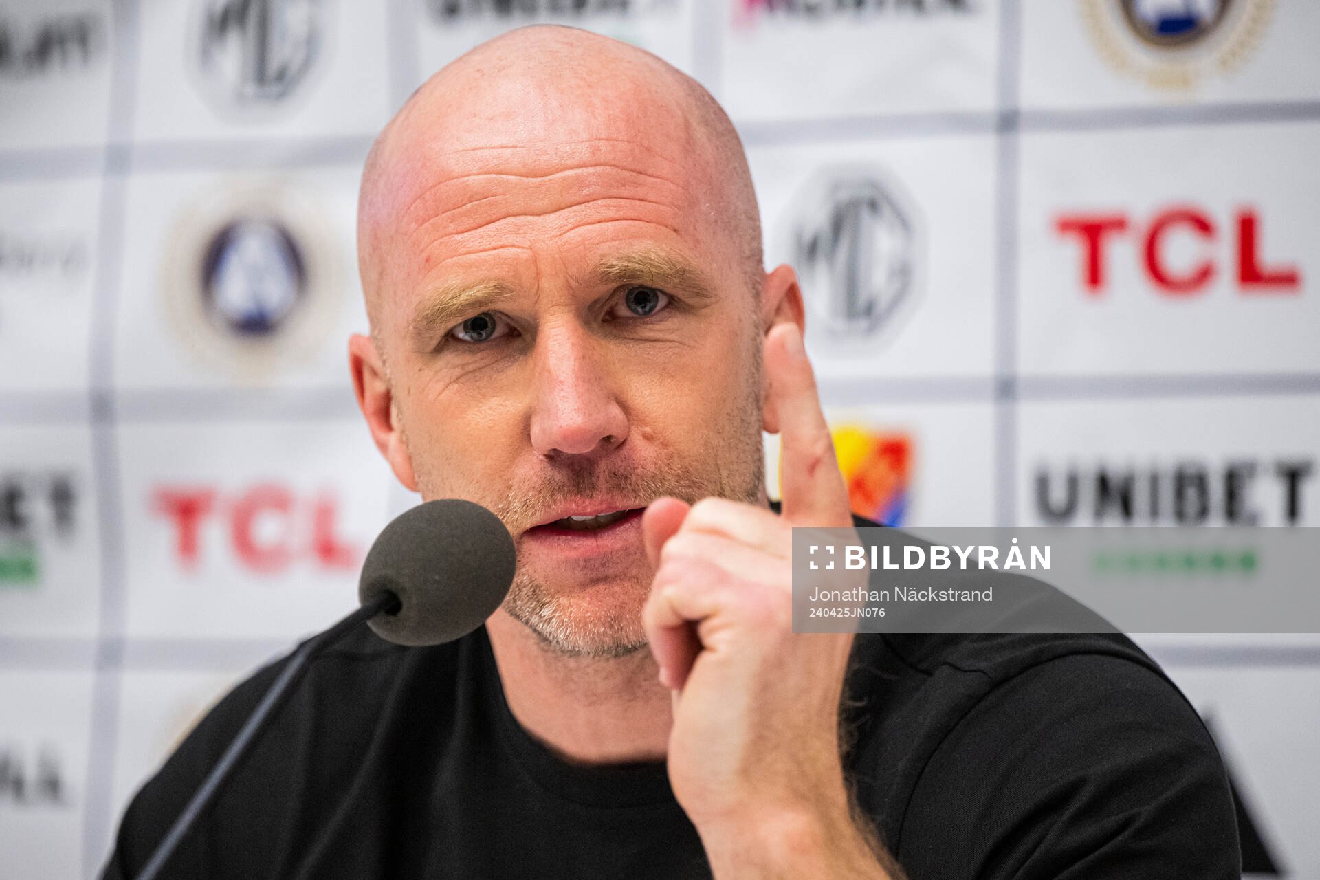 Malmö FFs tränare Henrik Rydström under presskonferens efter fotbollsmatchen i Allsvenskan mellan Djurgården och Malmö FF den 25 april 2024 i Stockholm.