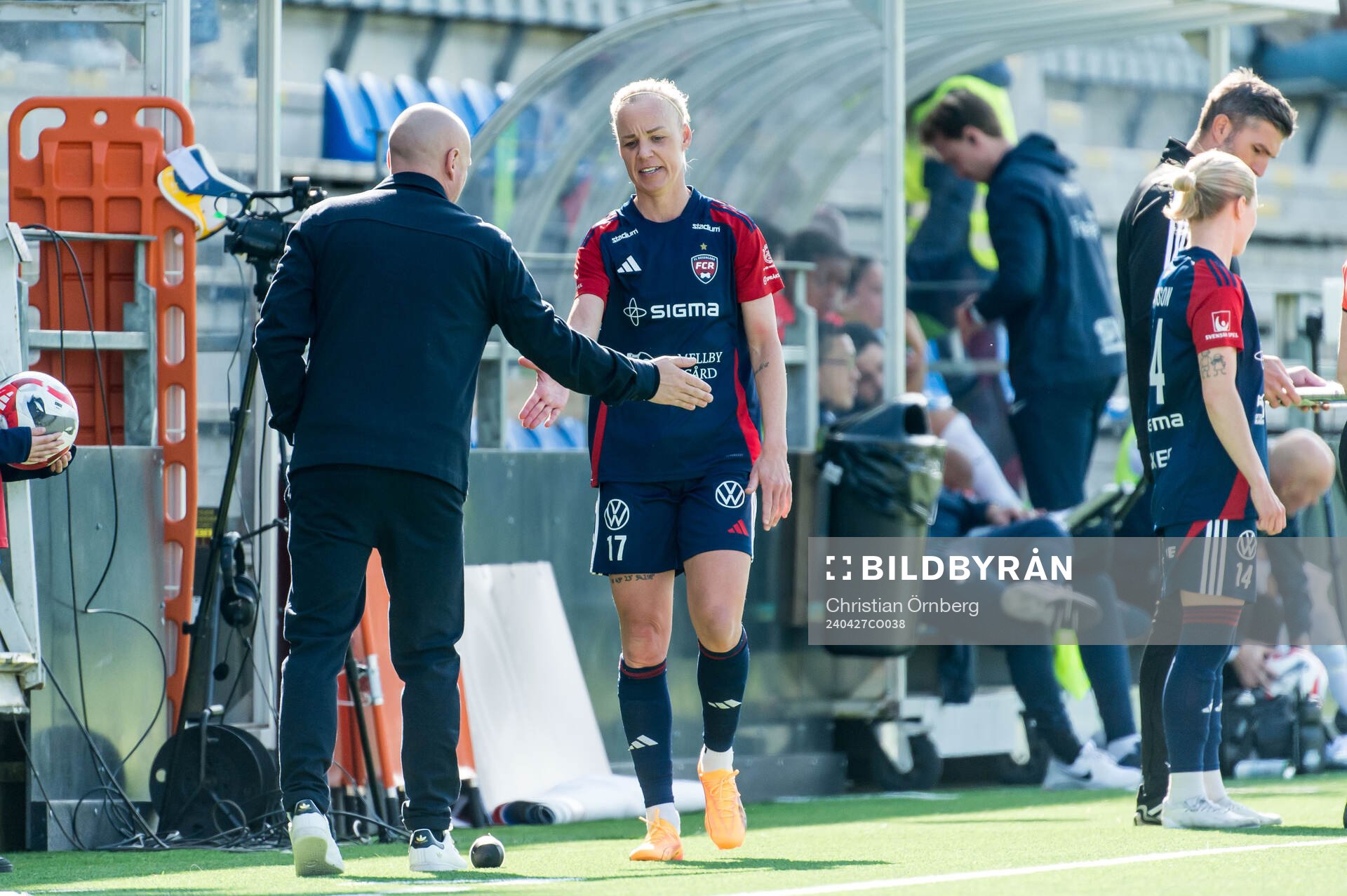 FC Rosengårds tränare Joel Kjetselberg och Caroline Seger
