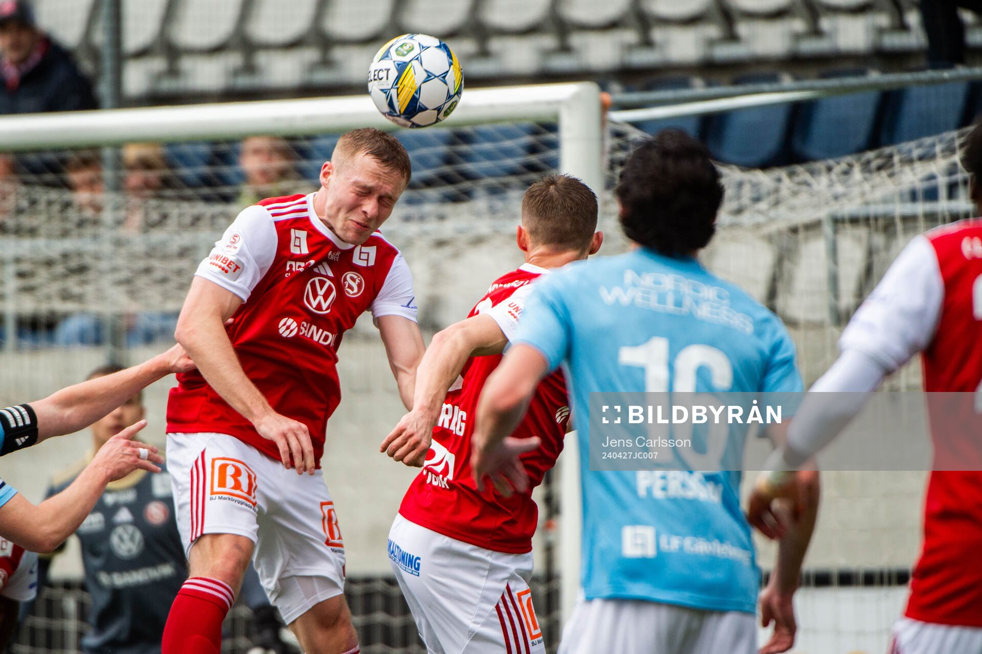 Sandvikens James Joseph Kirby under fotbollsmatchen i Superettan mellan Gefle och Sandviken den 27 april 2024 i Gävle. 