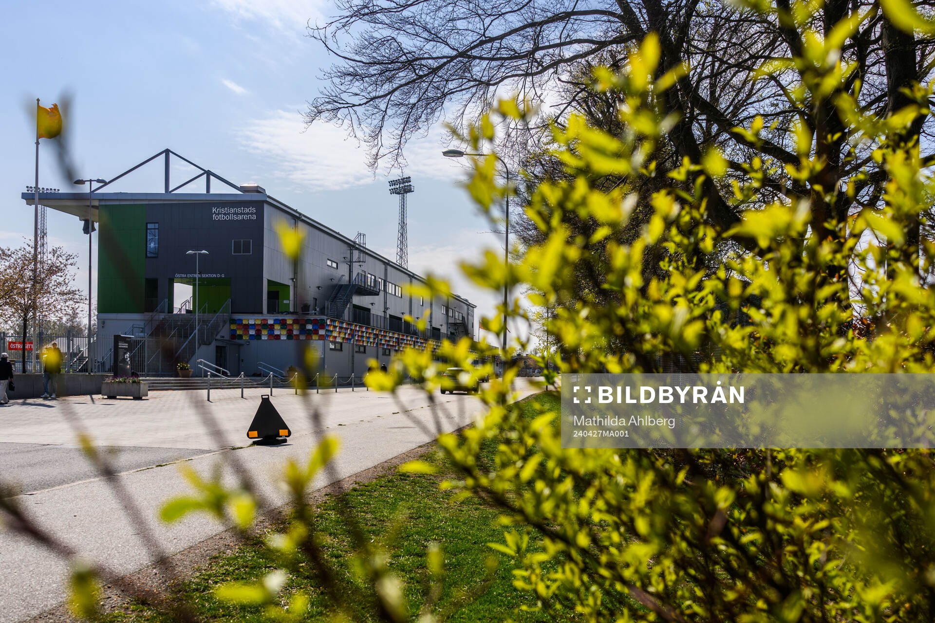 Exteriör av Kristianstad fotbollsarena inför fotbollsmatchen i Damallsvenskan mellan Kristianstad och Hammarby den 27 april 2024 i Kristianstad.