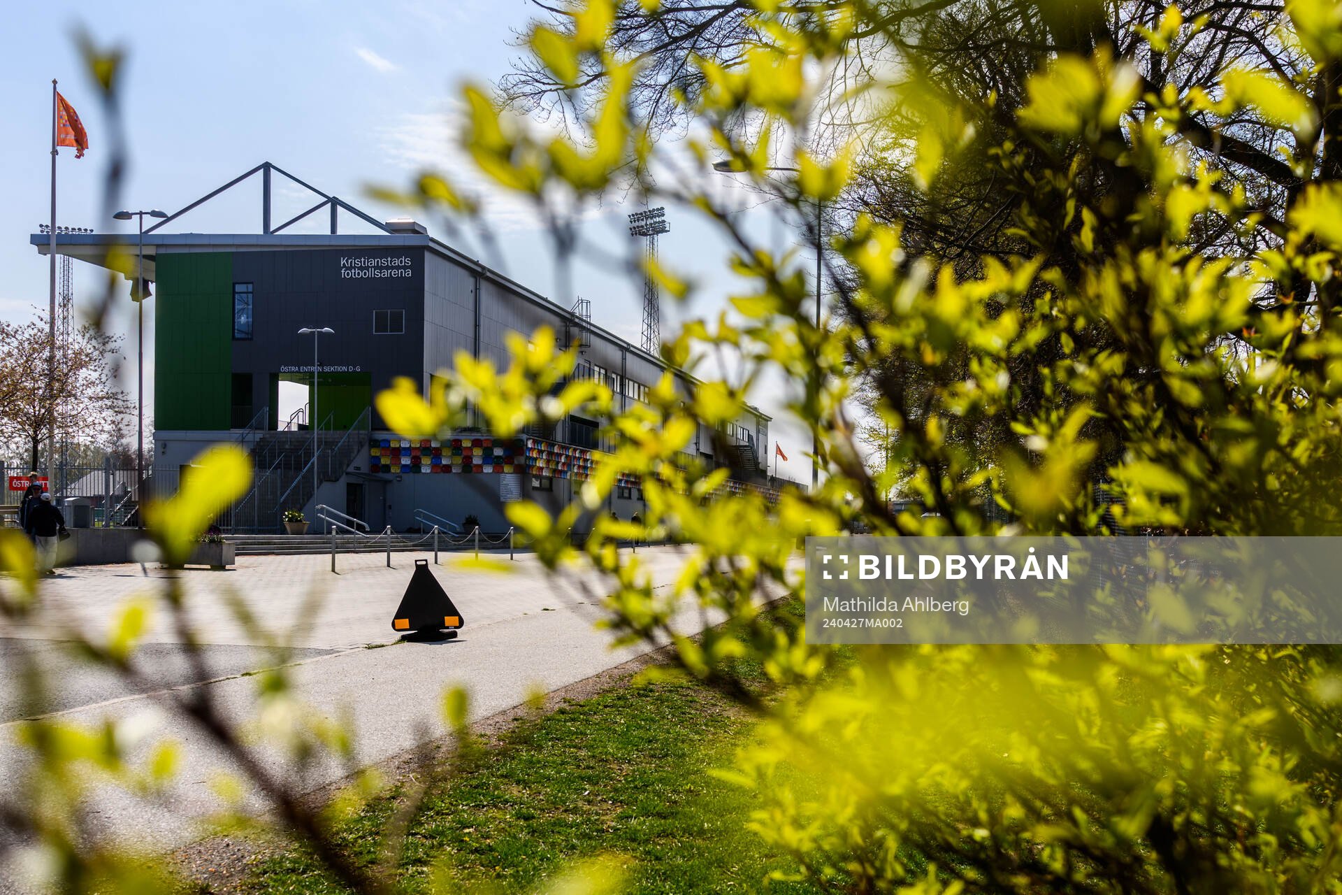 Exteriör av Kristianstad fotbollsarena inför fotbollsmatchen i Damallsvenskan mellan Kristianstad och Hammarby den 27 april 2024 i Kristianstad.