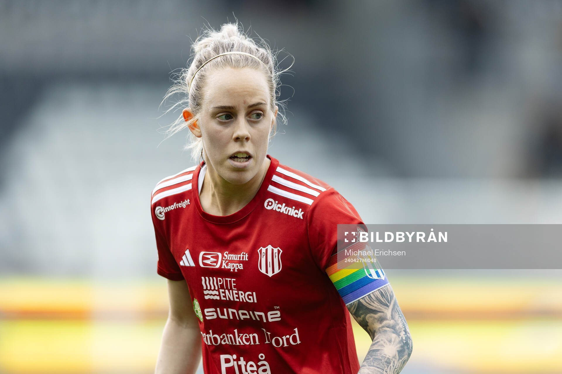 Piteås Cecilia Edlund under fotbollsmatchen i Damallsvenskan mellan Häcken och Piteå den 27 april 2024 i Göteborg. 