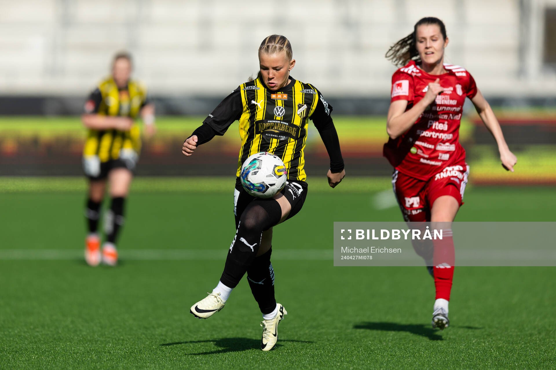 Häckens Matilda Nildén under fotbollsmatchen i Damallsvenskan mellan Häcken och Piteå den 27 april 2024 i Göteborg. 