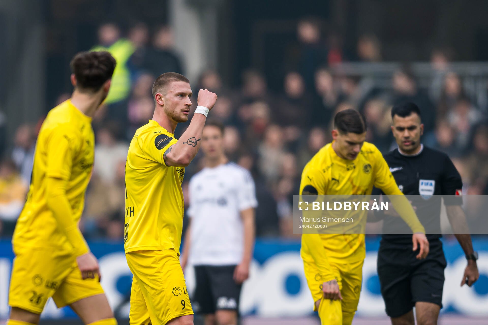 Kasper Høgh of Bodø/Glimt celebrates after scoring the 0-1 goal during the Eliteserien match between Rosenborg and Bodø/Glimt on April 27, 2024 in Trondheim.