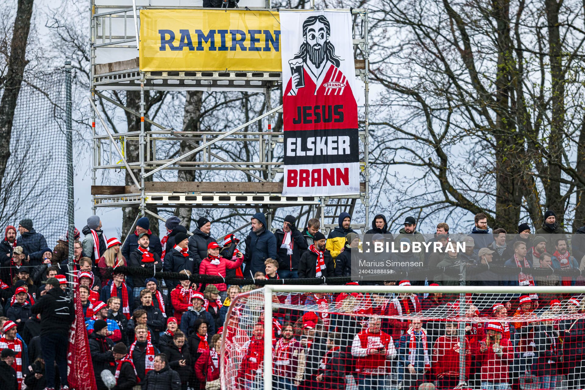 Spectators in the stands ahead of the Eliteserien match between KFUM and Brann on April 28, 2024 in Oslo. 