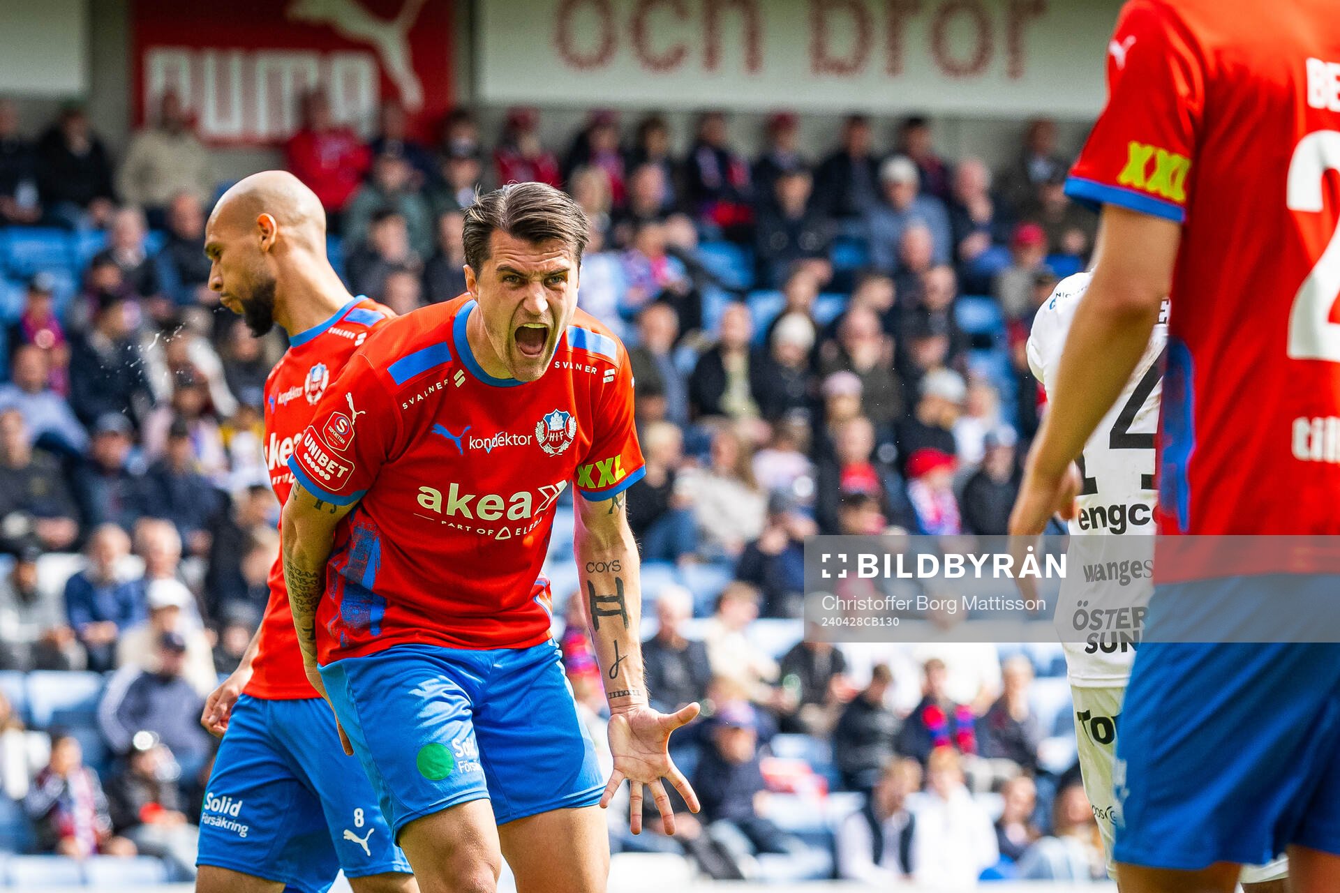 Helsingborgs Jon Birkfeldt reagerar
