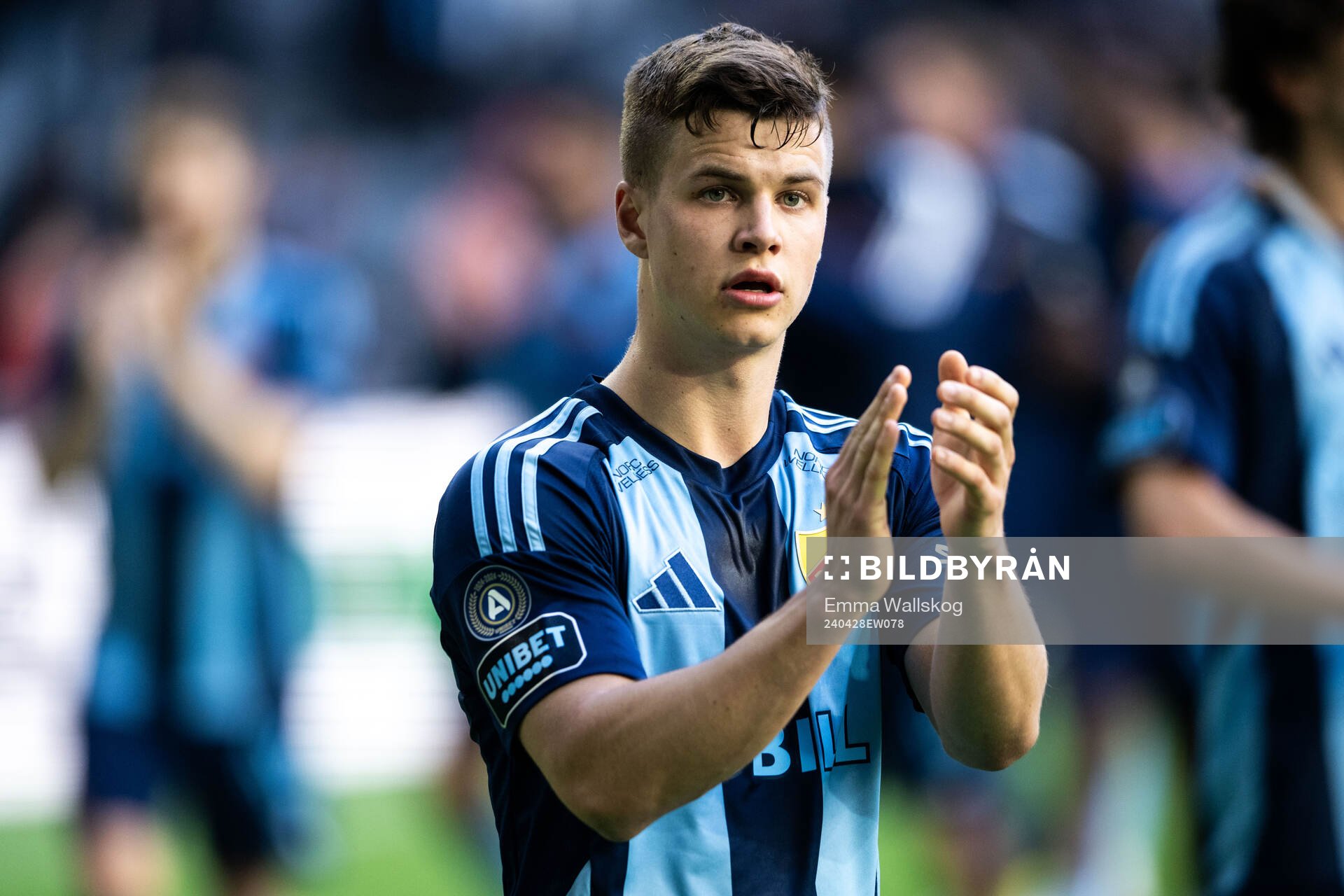 Djurgårdens Samuel Dahl efter fotbollsmatchen i Allsvenskan mellan Djurgården och GAIS den 28 april 2024 i Stockholm. 