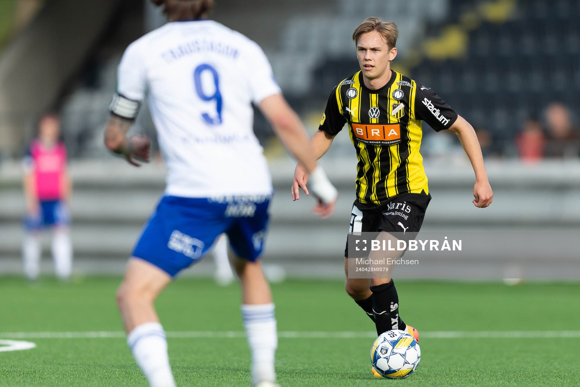 Häckens Pontus Dahbo under fotbollsmatchen i Allsvenskan mellan Häcken och IFK Norrköping den 28 april 2024 i Göteborg. 