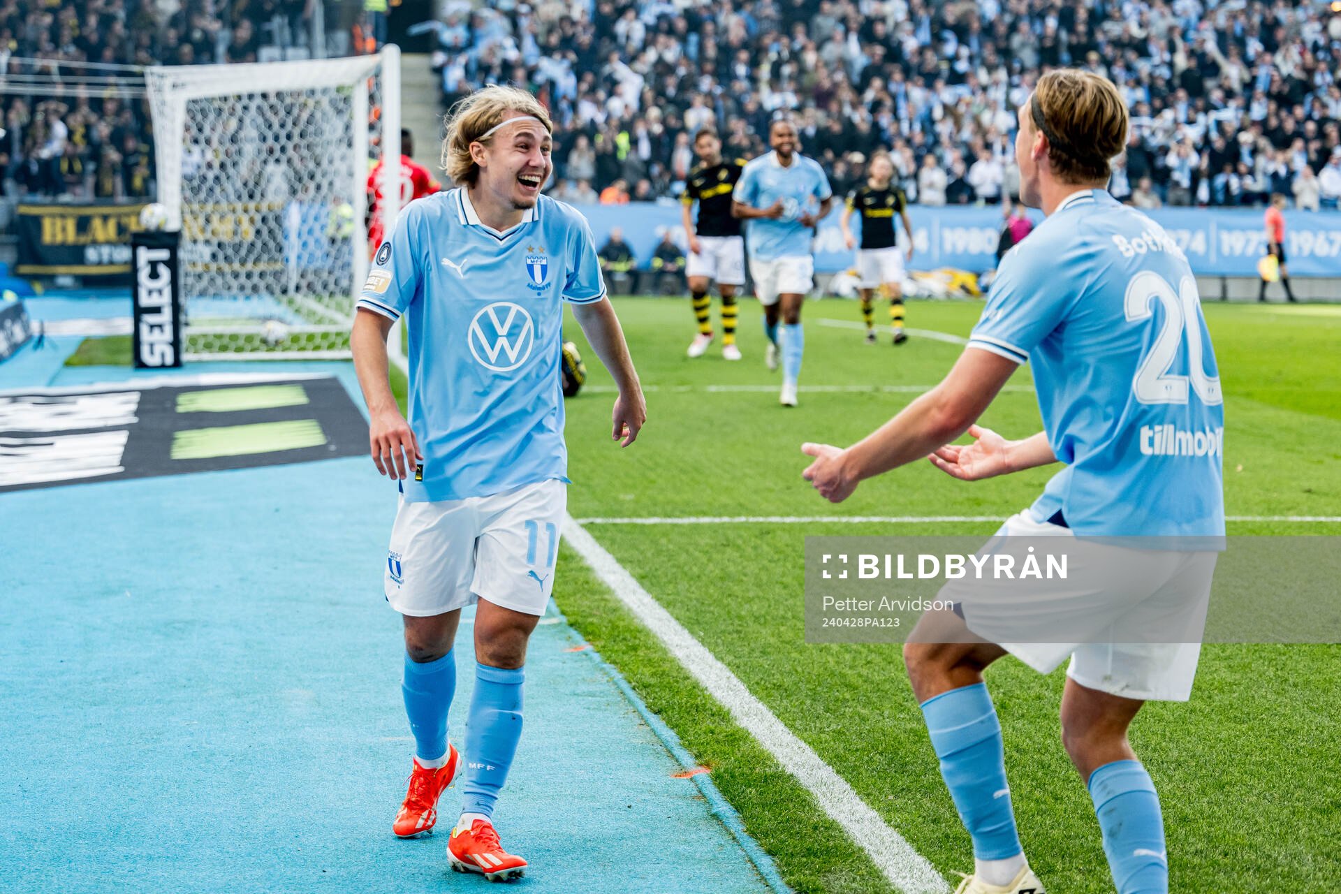Malmö FFs Sebastian Nanasi och Erik Botheim jublar