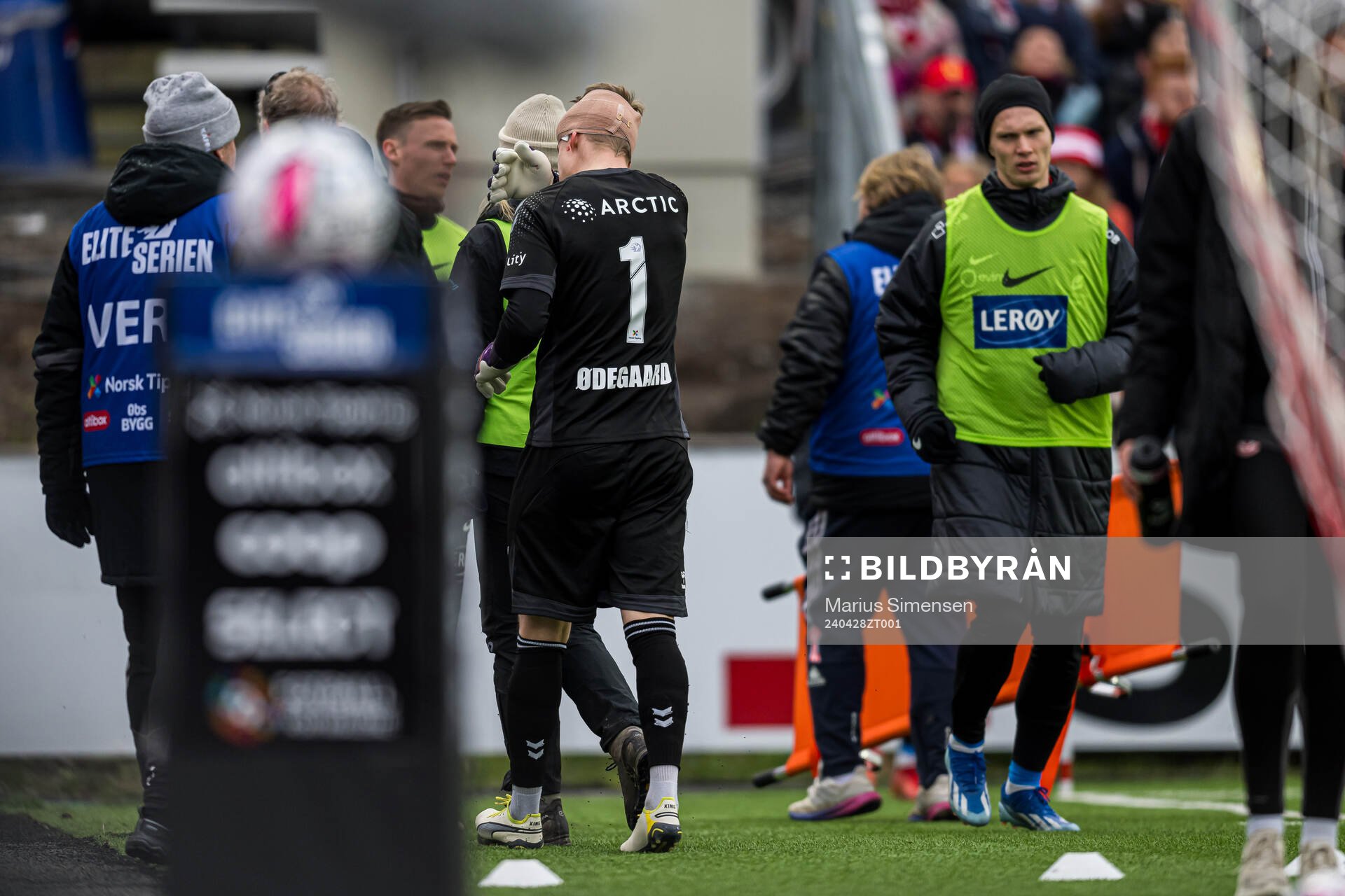 Emil Ødegaard of KFUM with an injury during the Eliteserien match between KFUM and Brann on April 28, 2024 in Oslo. 