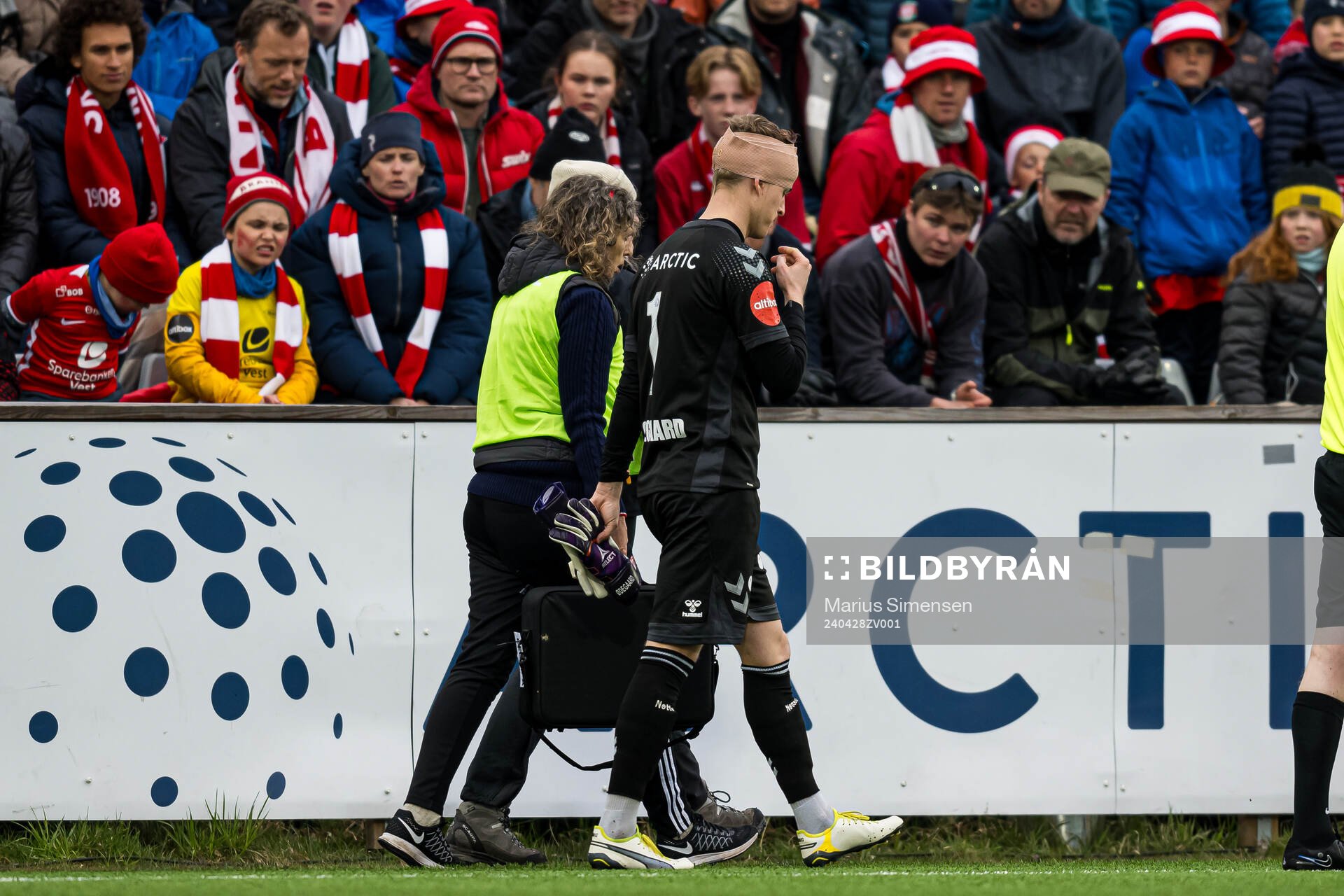 Emil Ødegaard of KFUM with an injury during the Eliteserien match between KFUM and Brann on April 28, 2024 in Oslo. 