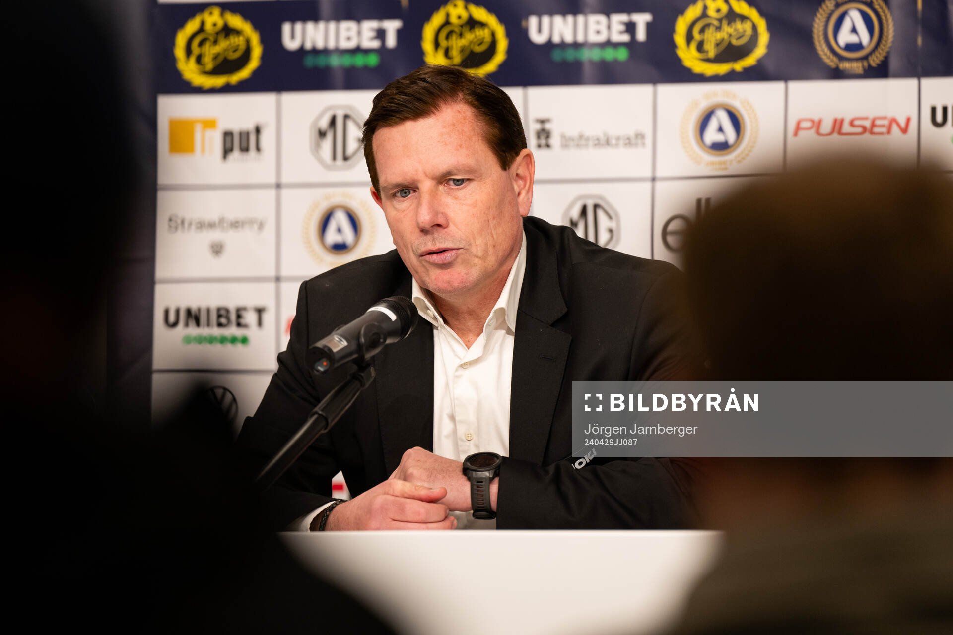 Sirius tränare Christer Mattiasson under presskonferensen efter fotbollsmatchen i Allsvenskan mellan Elfsborg och Sirius den 29 april 2024 i Borås.