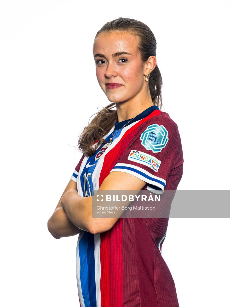 Elle Ulstein of the Norwegian U17 national football team poses for a portrait on May 1, 2024 in Malmö. 