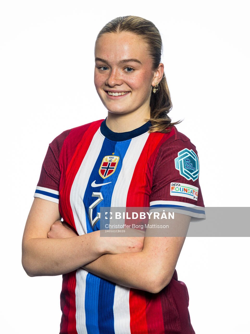 Ina Andreassen of the Norwegian U17 national football team poses for a portrait on May 1, 2024 in Malmö. 