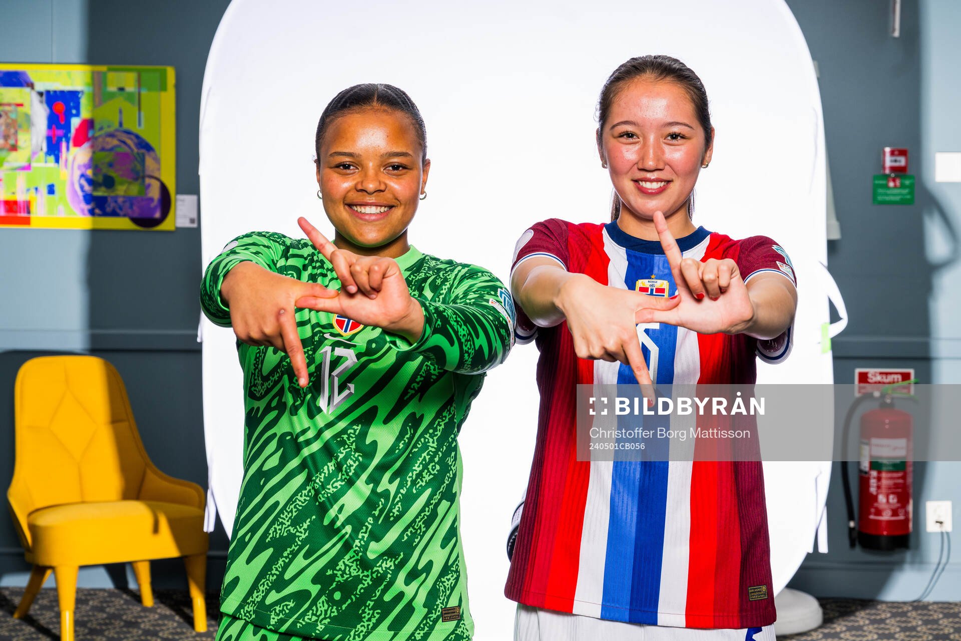 Goalkeeper Maria Kroken and Henny Thorallsson of the