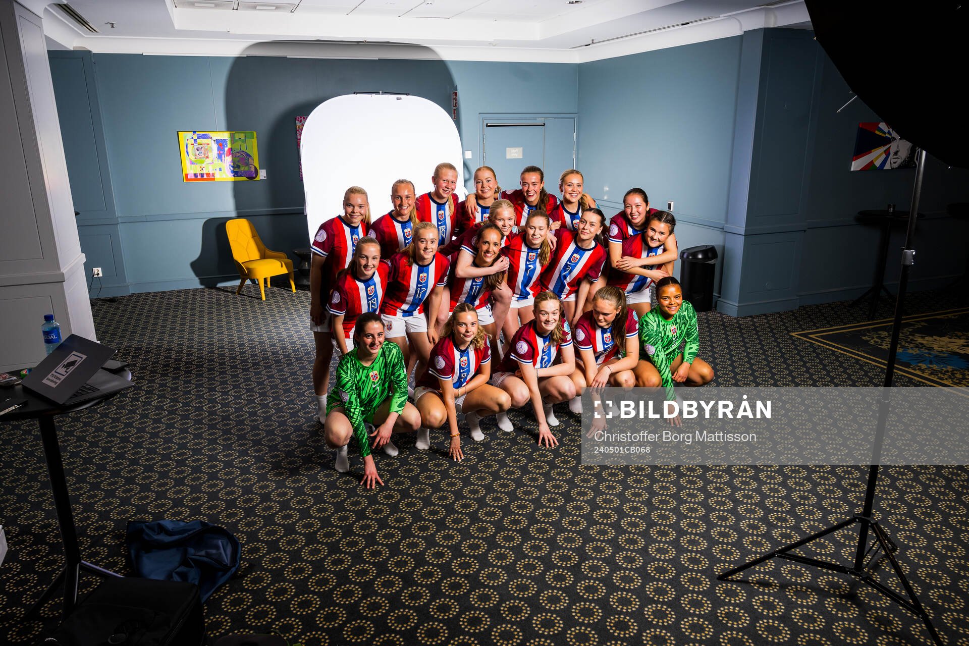 Players of the Norwegian U17 national football team poses for a portrait on May 1, 2024 in Malmö. 