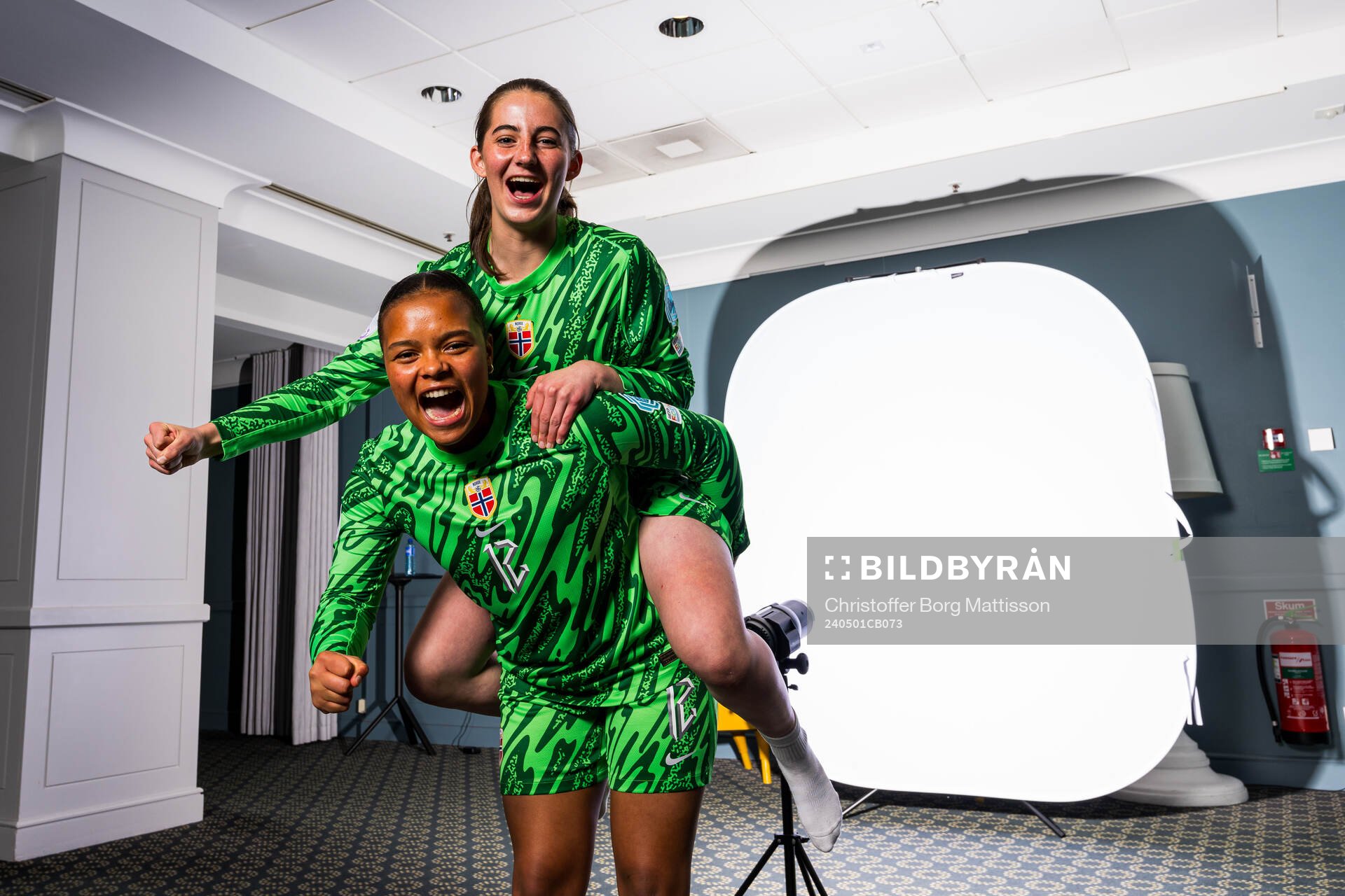 Goalkeeper Maria Kroken and goalkeeper Hanna Krog of the