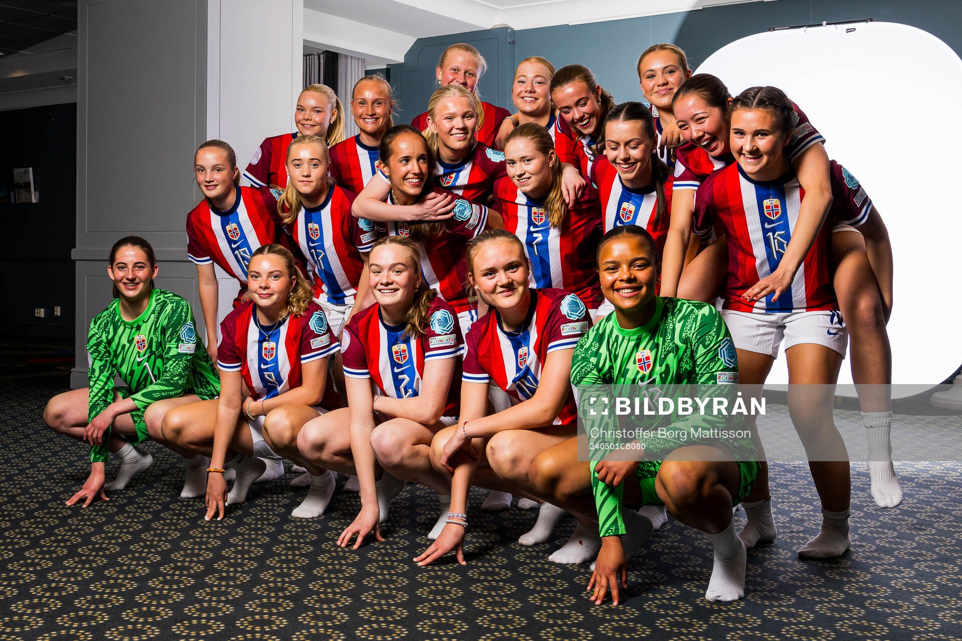 Players of the Norwegian U17 national football team poses