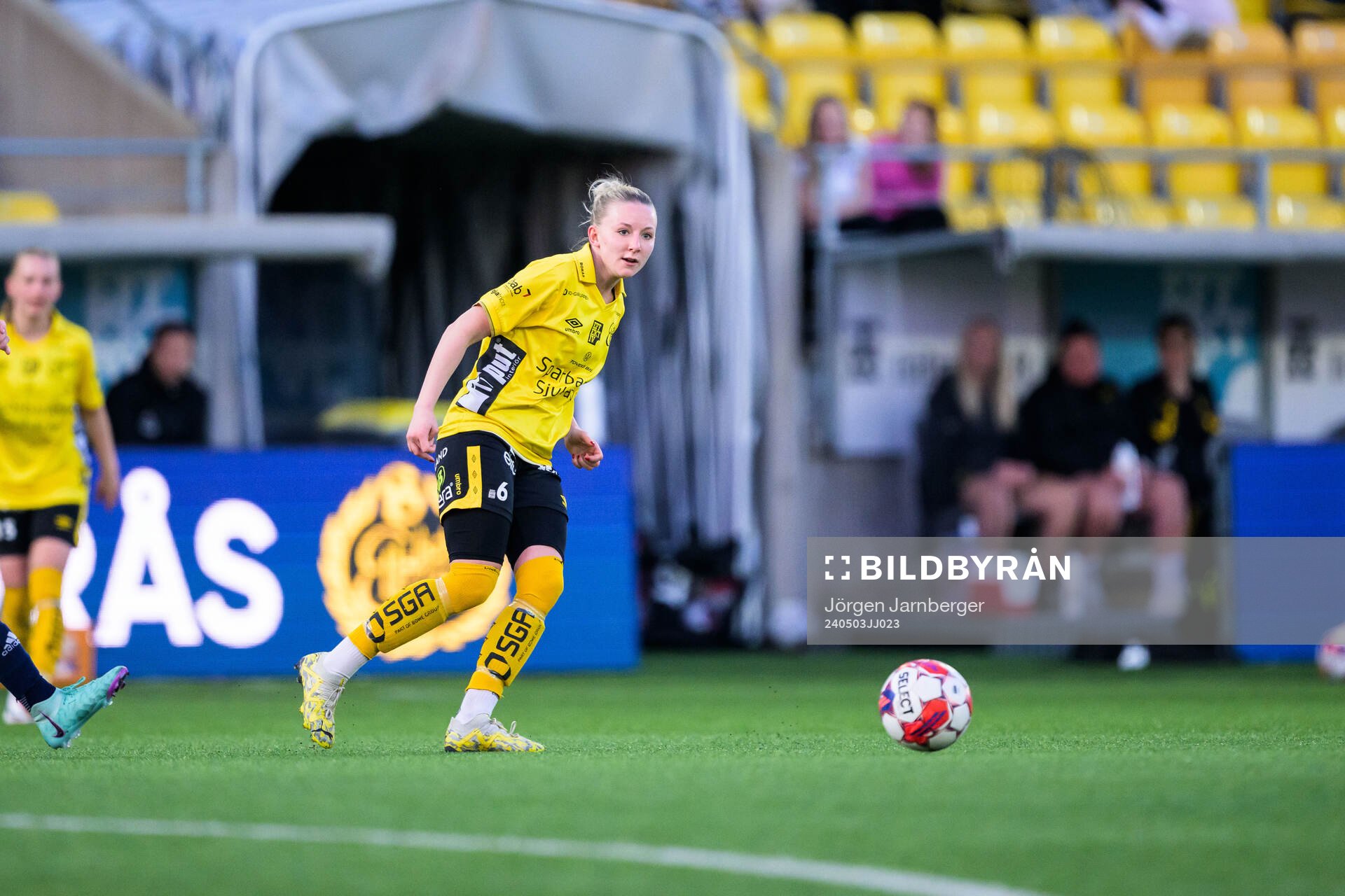 Elfsborgs Hanna Gunnarsson under fotbollsmatchen i Division 1 Mellersta mellan Elfsborg och Husqvarna den 3 maj 2024 i Borås.