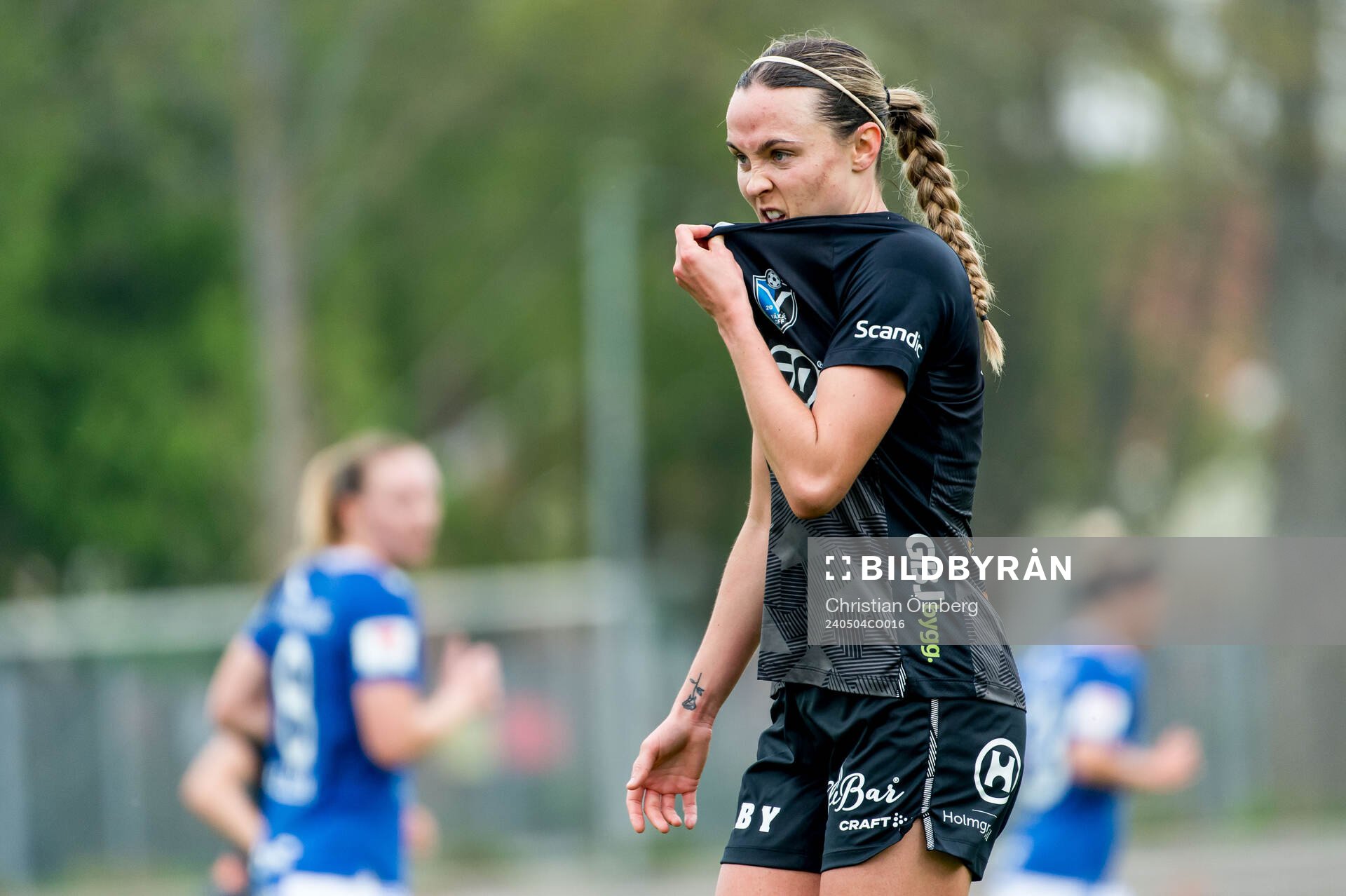 Växjö DFFs Larkin Russel under fotbollsmatchen i Damallsvenskan mellan Trelleborg och Växjö DFF den 4 maj 2024 i Trelleborg. 