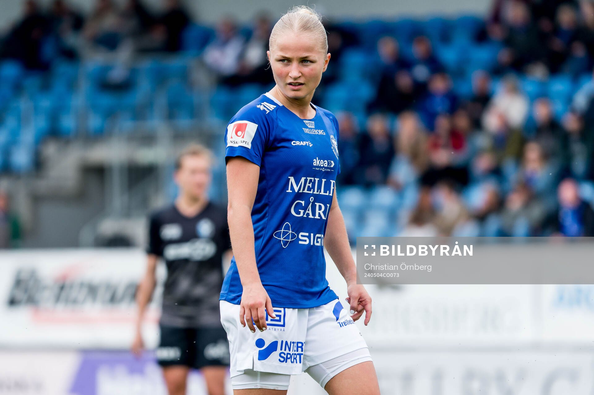 Trelleborgs Lova Sternfeldt under fotbollsmatchen i Damallsvenskan mellan Trelleborg och Växjö DFF den 4 maj 2024 i Trelleborg.