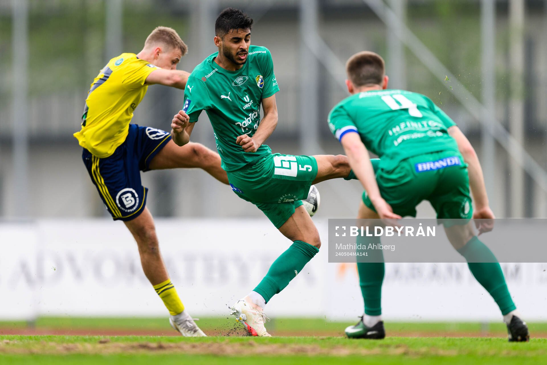 Ljungskiles Mustafa Omran Saleh under fotbollsmatchen i Division 1 Södra mellan Ängelholm och Ljungskile den 4 maj 2024 i Ängelholm.