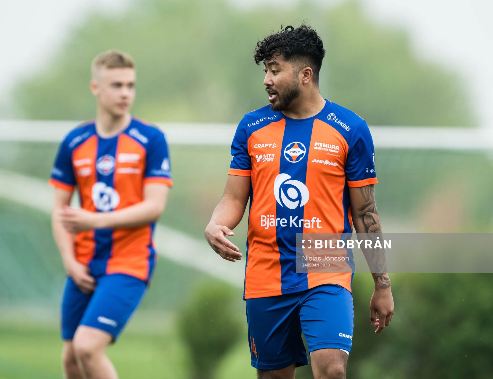Vejbys Paolo Eduard Angelo under fotbollsmatchen i Division 3 Sydvästra Götaland mellan Vejby och Åstorp den 4 maj 2024 i Vejby.