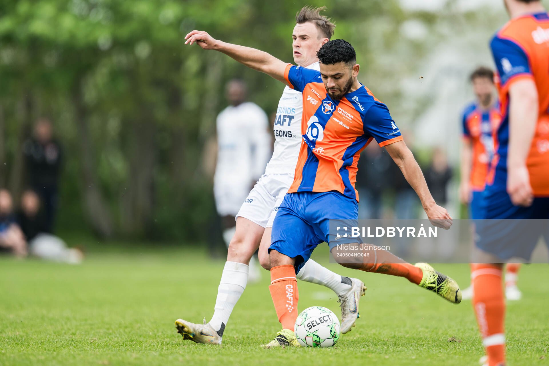 Vejbys Stanley Batres Prado under fotbollsmatchen i Division 3 Sydvästra Götaland mellan Vejby och Åstorp den 4 maj 2024 i Vejby.