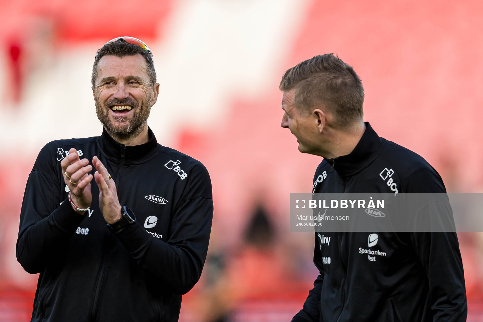Eirik Horneland, head coach of Brann, celebrates after the Eliteserien match between Brann and Rosenborg on May 4, 2024 in Bergen. 
