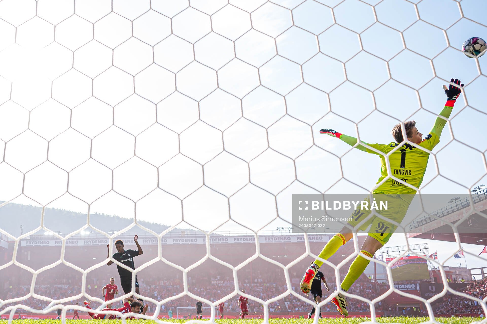 Ole Didrik Blomberg of Brann scores the 1-0 goal
