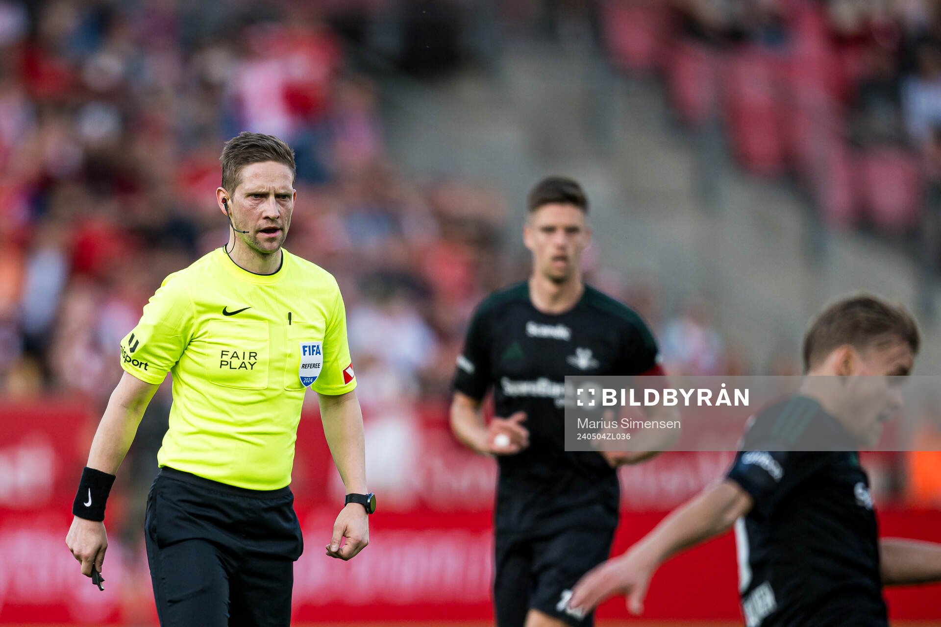 Espen Andreas Eskås, referee, during the Eliteserien match between Brann and Rosenborg on May 4, 2024 in Bergen. 