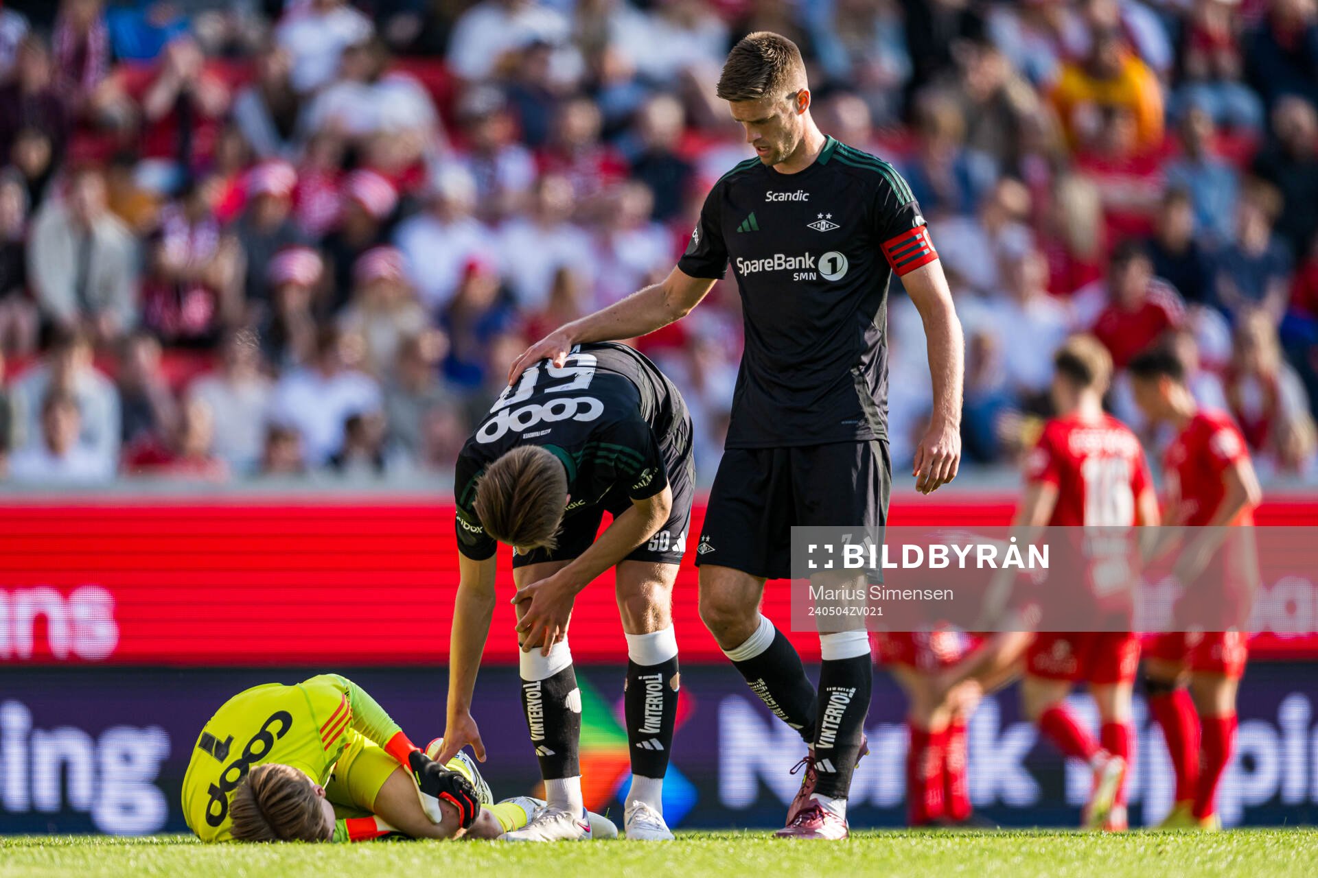 Sander Tangvik of Rosenborg with an injury