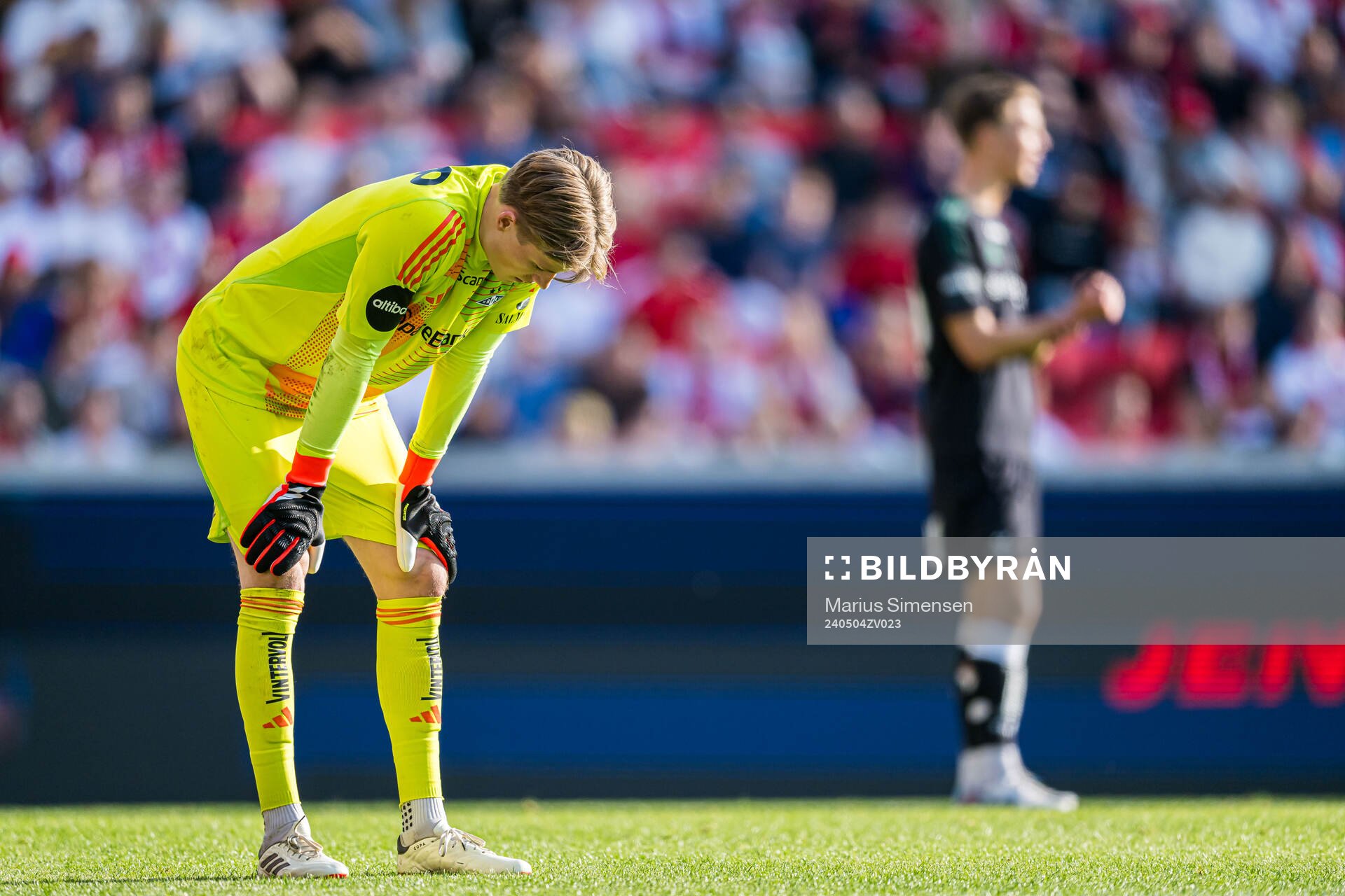 Sander Tangvik of Rosenborg with an injury