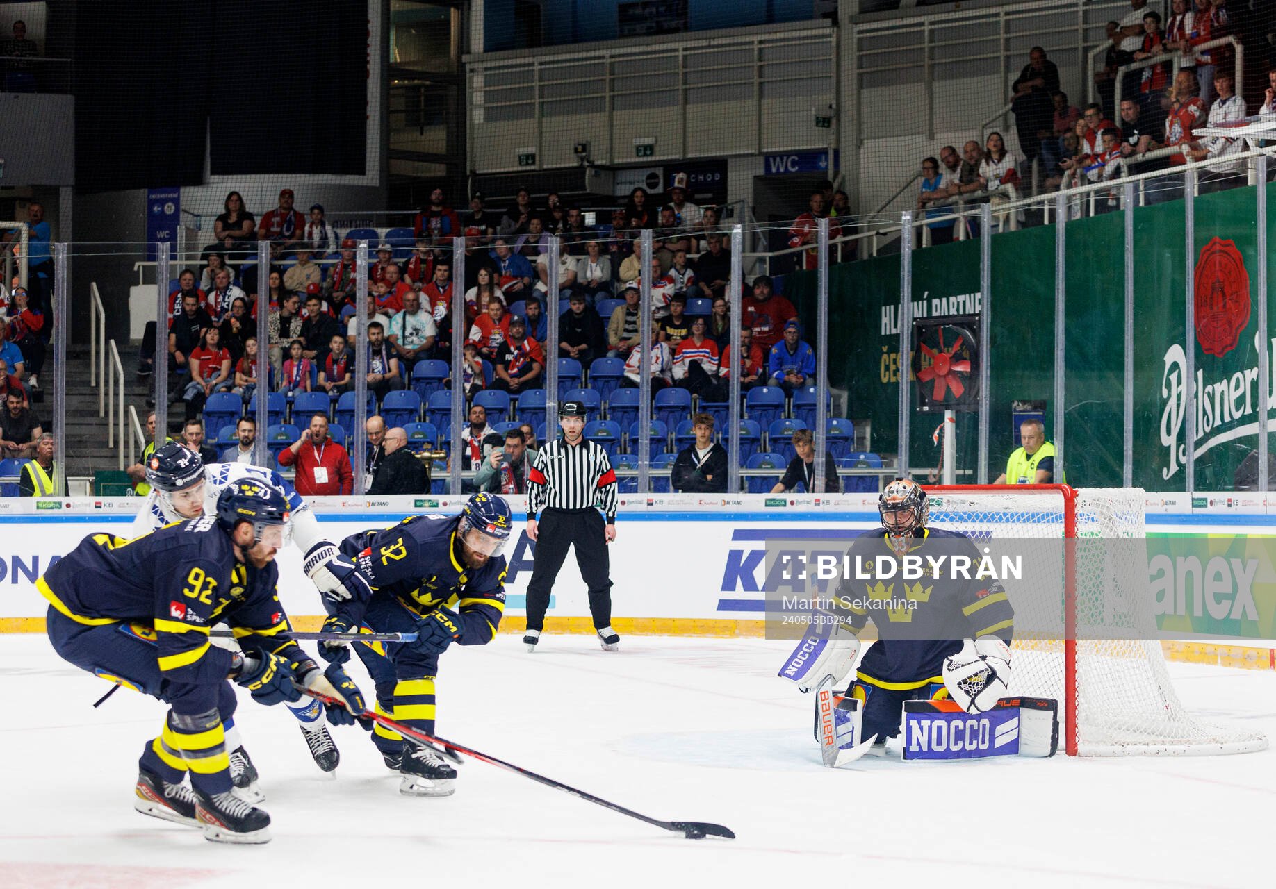 Patrik Nemeth, Lukas Bengtsson, and goaltender Samuel
