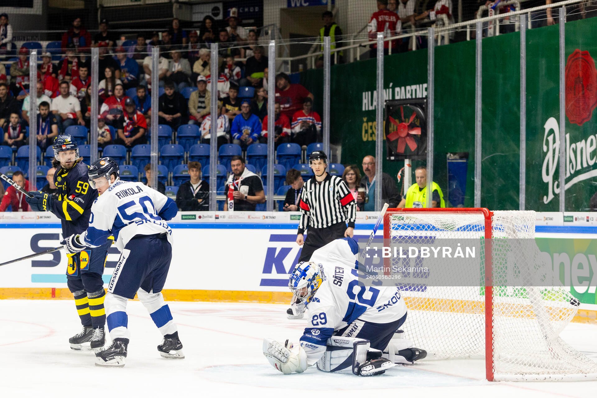 Rasmus Dahlin of Sweden , not pictured, scores the 1-1 goal