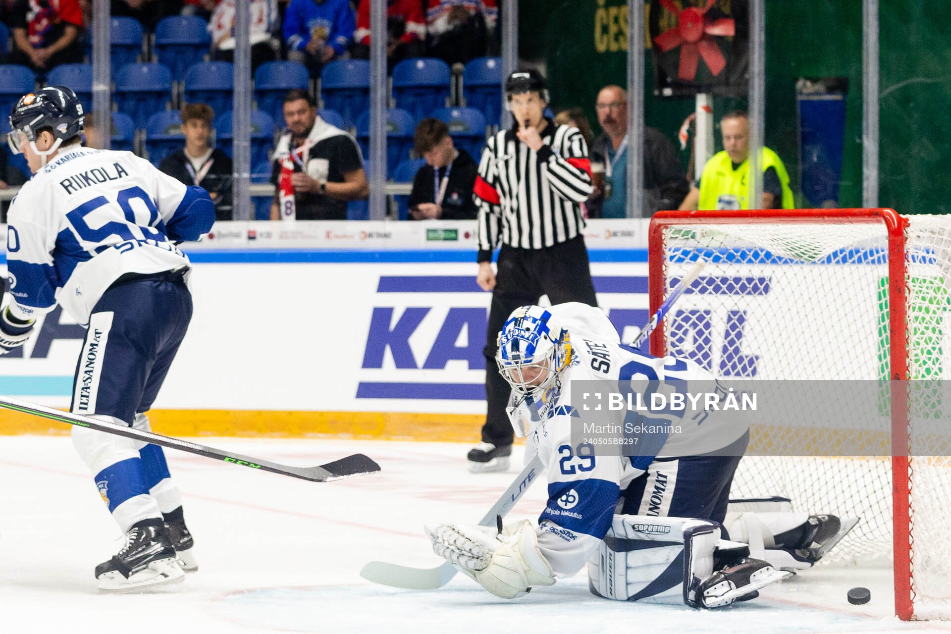 Rasmus Dahlin of Sweden , not pictured, scores the 1-1 goal