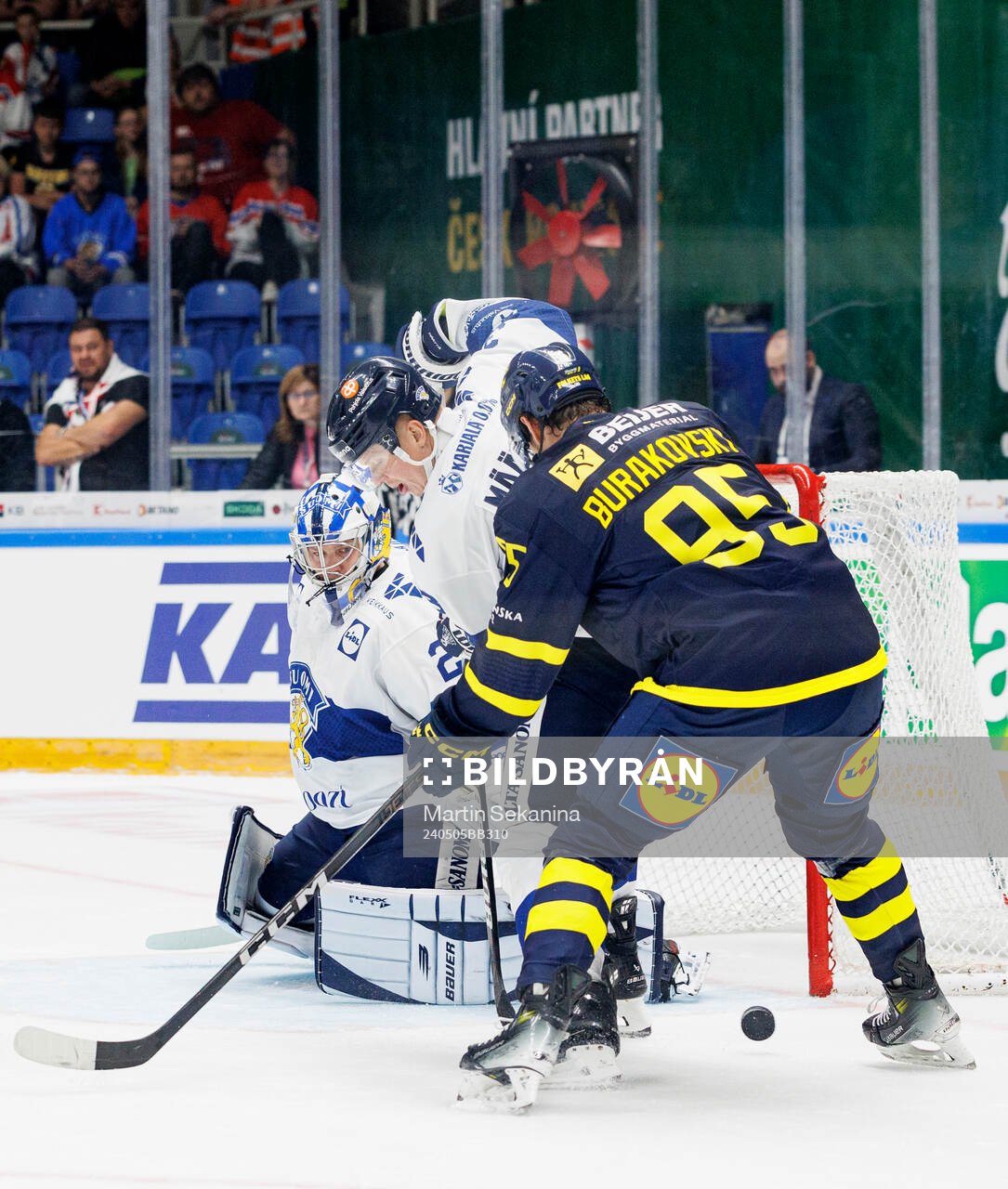Goaltender Harri Säteri and Olli Määttä of Finland