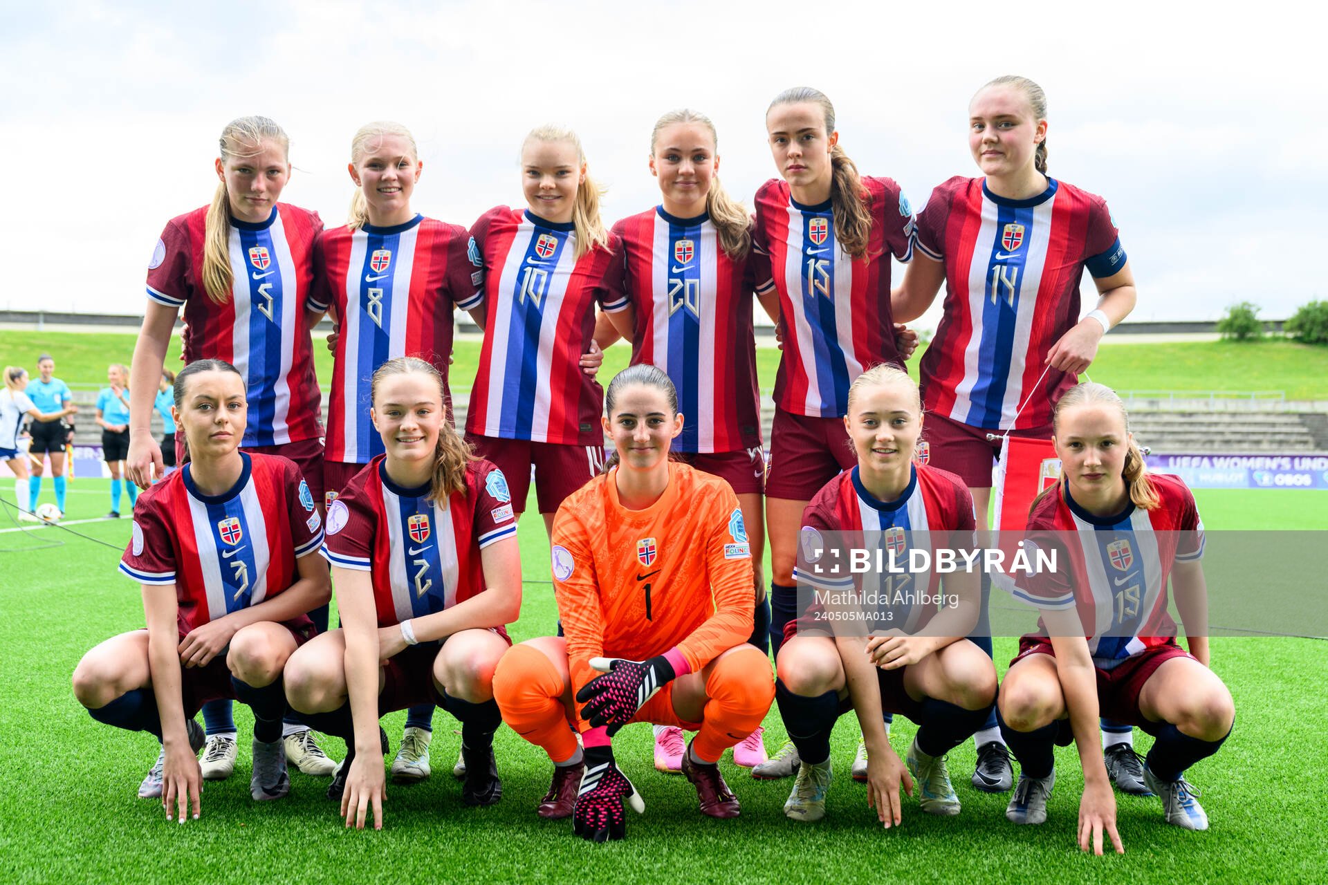 The starting eleven of Norway pose for a team photo ahead of the UEFA Under-17 match between England and Norway on May 5, 2024 in Lund.
