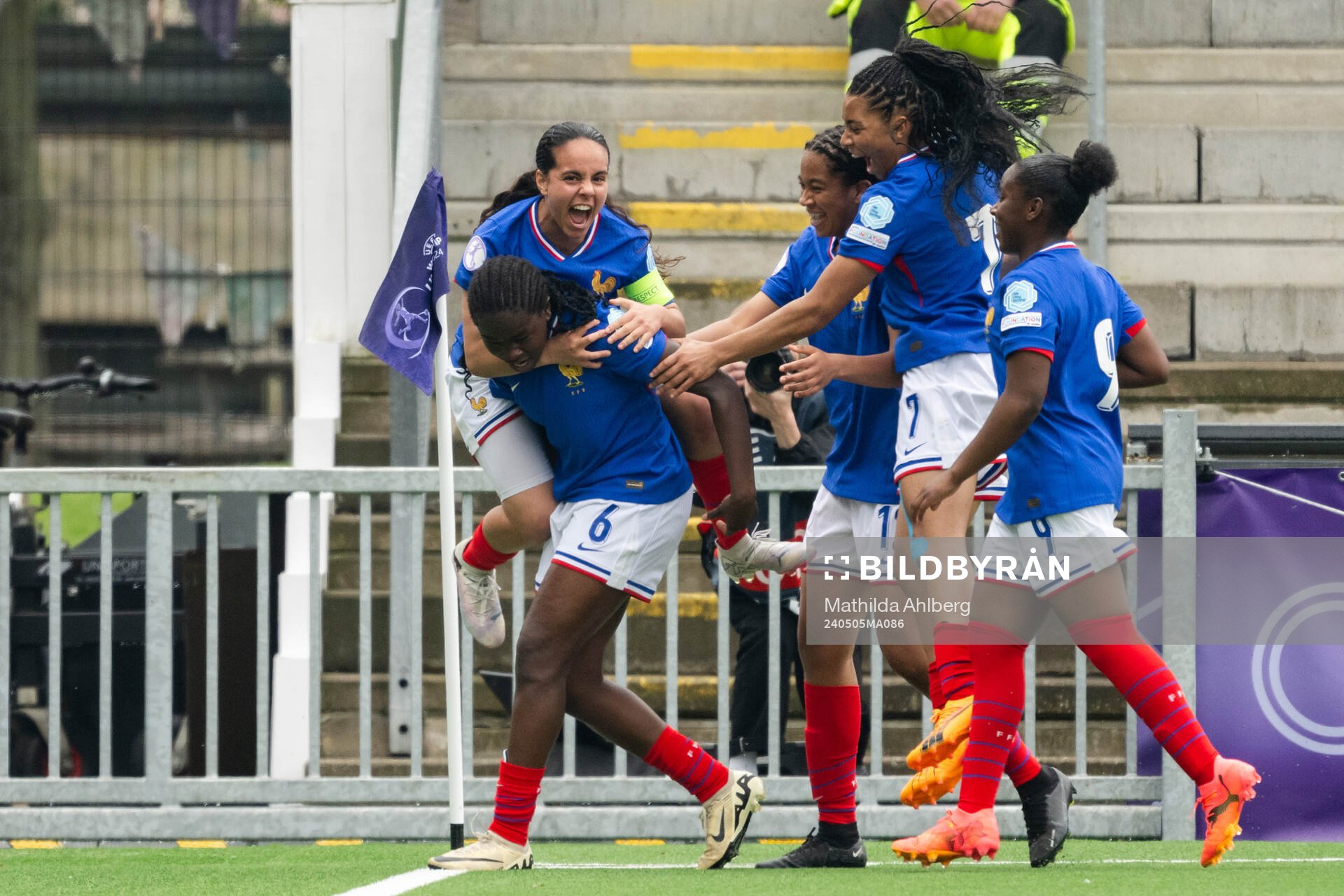 Anais Ebayilin and Ambre Ouazar of France celebrates the
