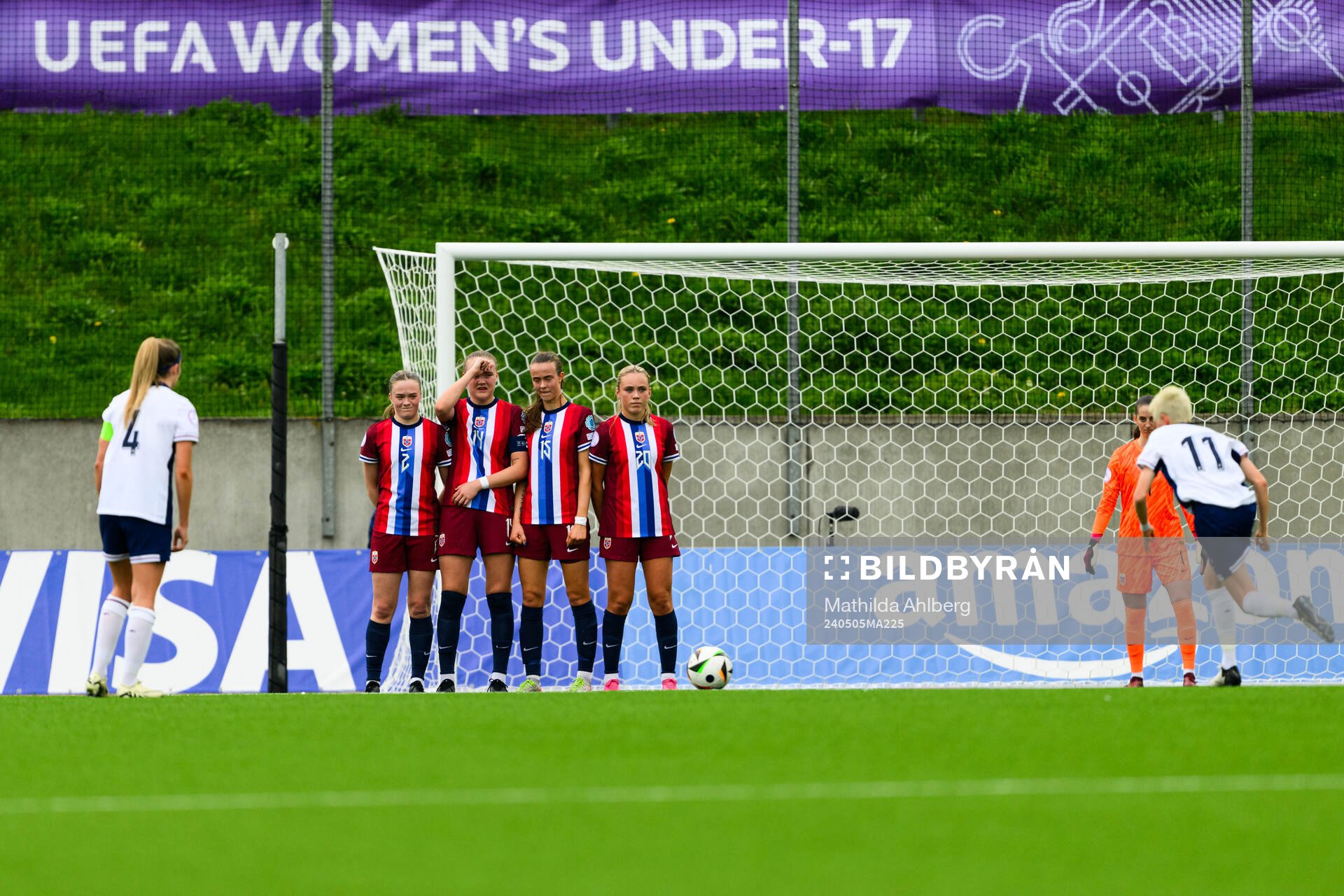 Ina Raaum Andreassen, Tuva Olaussen Sagen, Elle Ulstein and Mia Johannessen Bakke of Norway during the UEFA Under-17 match between England and Norway on May 5, 2024 in Lund.