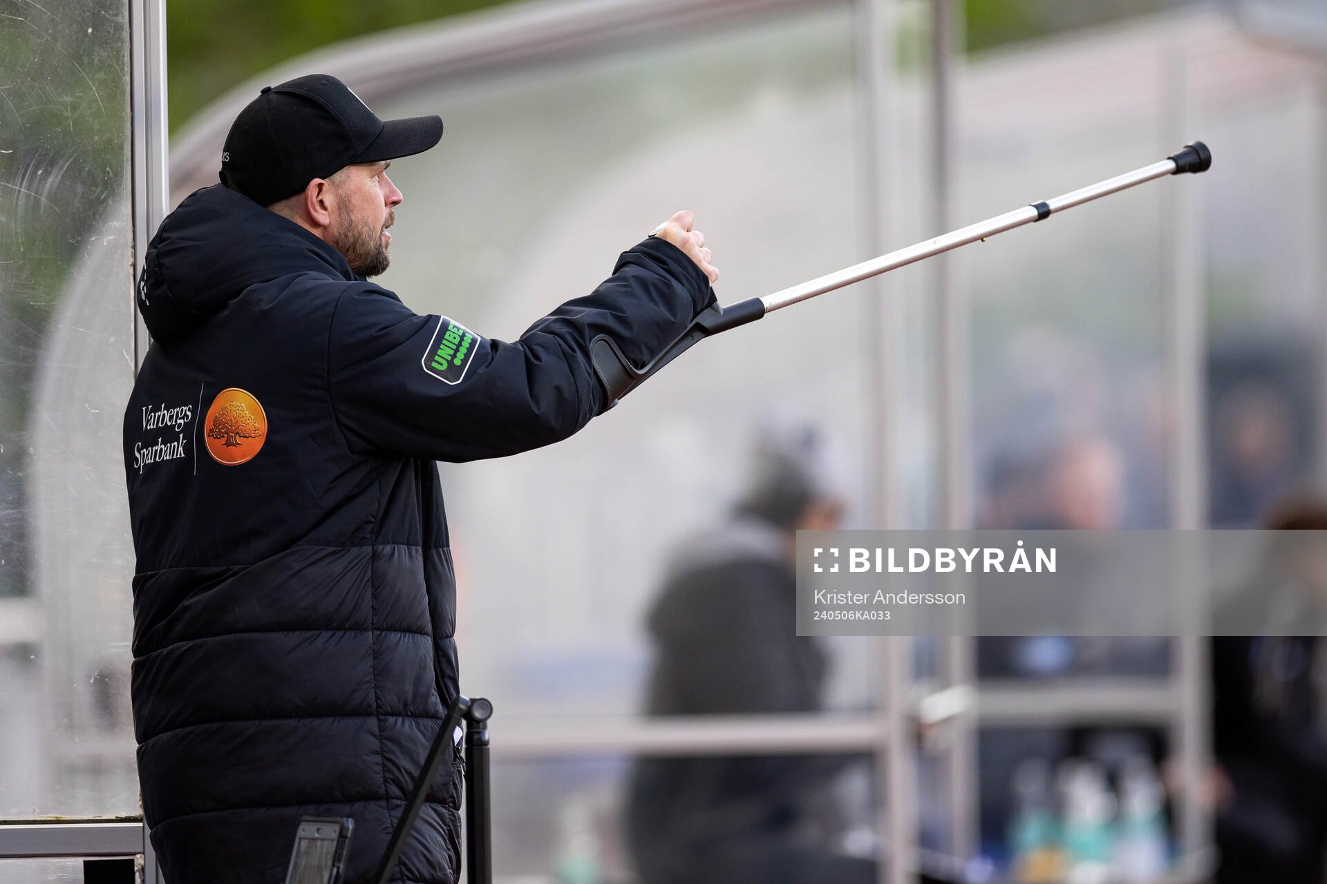 Varbergs tränare Tobias Linderoth under fotbollsmatchen i Superettan mellan Varberg och Trelleborg den 6 maj 2024 i Varberg. 