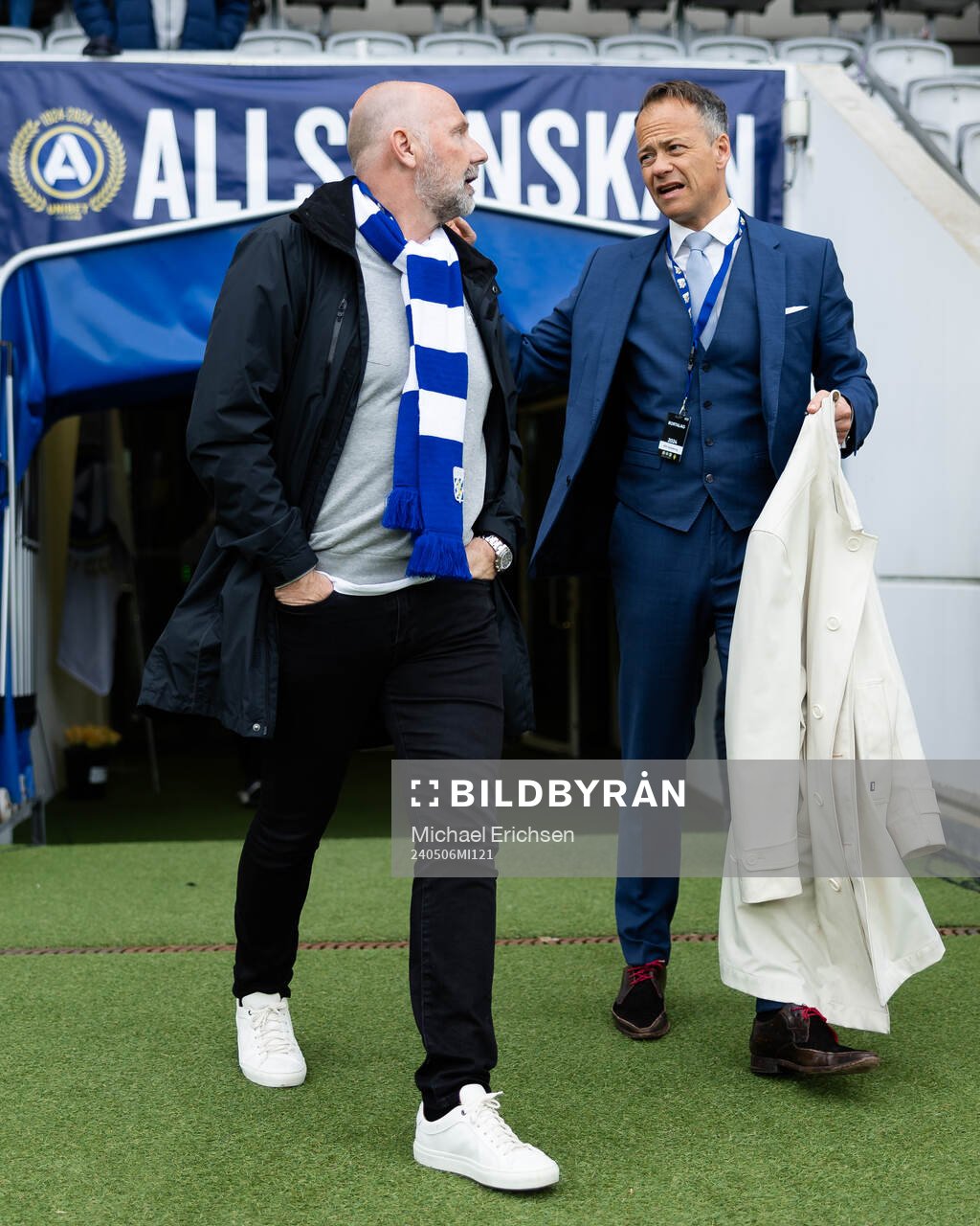 IFK Göteborgs klubbdirektör Håkan Mild och ordförande Rickard Berkling innan fotbollsmatchen i Allsvenskan mellan GAIS och IFK Göteborg den 6 maj 2024 i Göteborg.