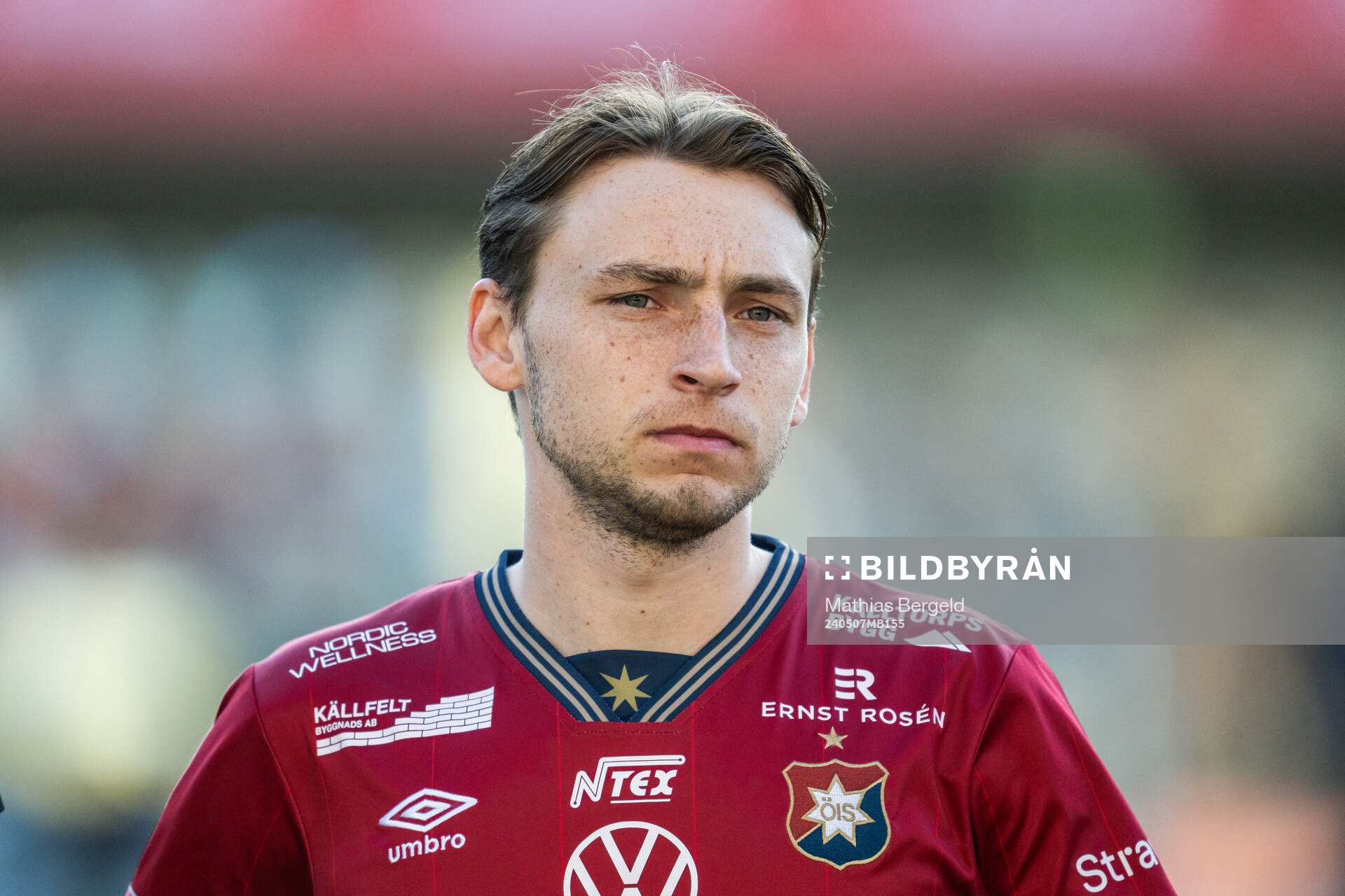Örgrytes William Svensson vid line-up inför fotbollsmatchen i Superettan mellan Örgryte och Helsingborg den 7 maj 2024 i Göteborg. 