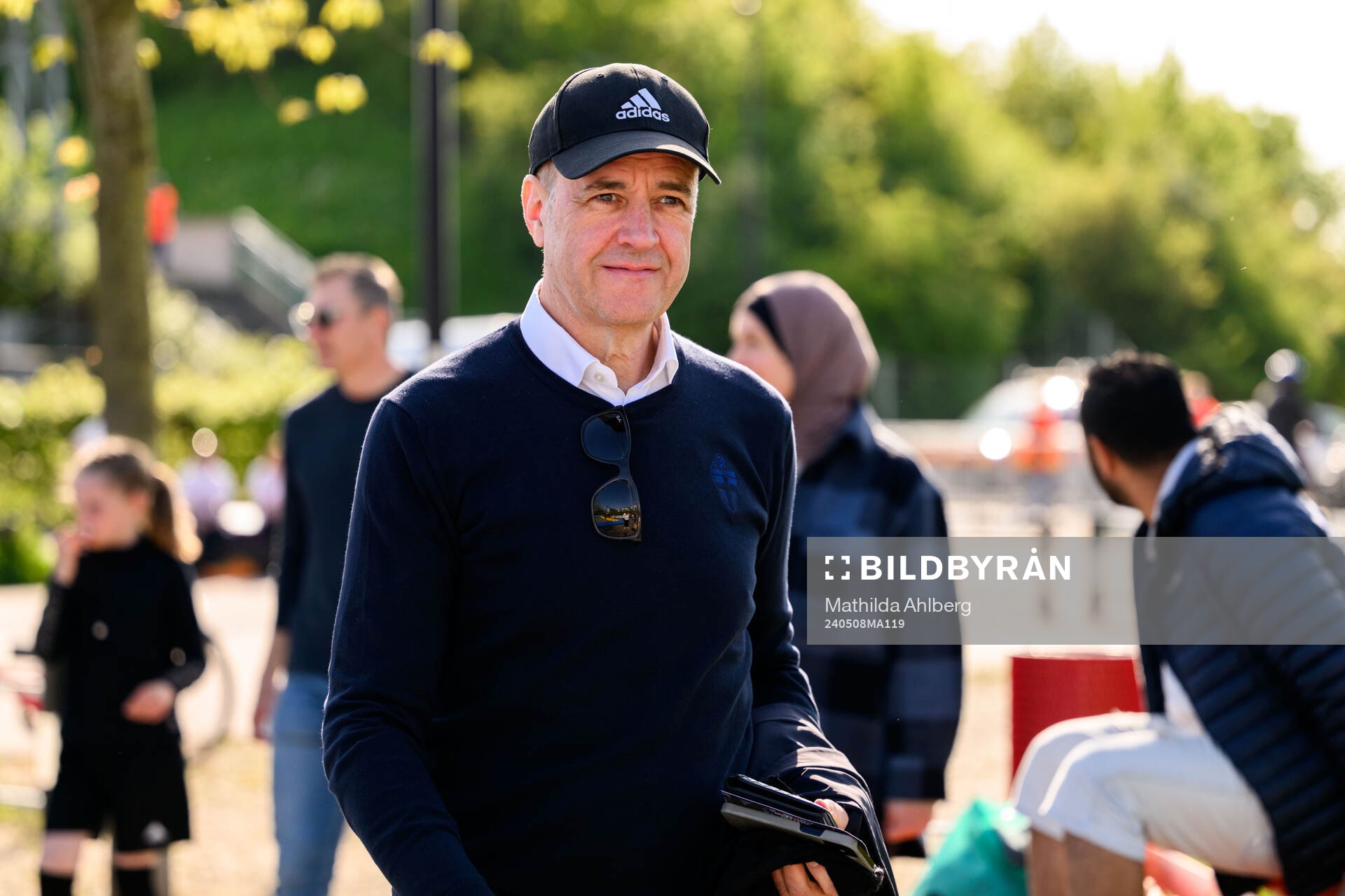 Fredrik Reinfeldt, Ordförande svenska fotbollsförbundet i fanzone inför F17 EM matchen mellan Sverige och England den 8 maj 2024 i Lund.