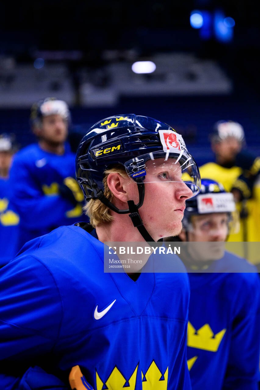Rasmus Dahlin of Sweden at a practice session