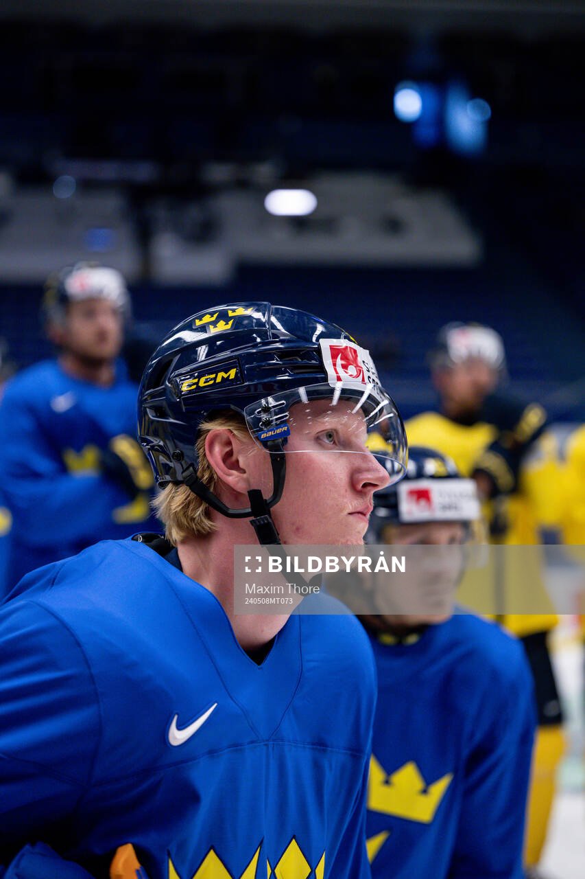 Rasmus Dahlin of Sweden at a practice session