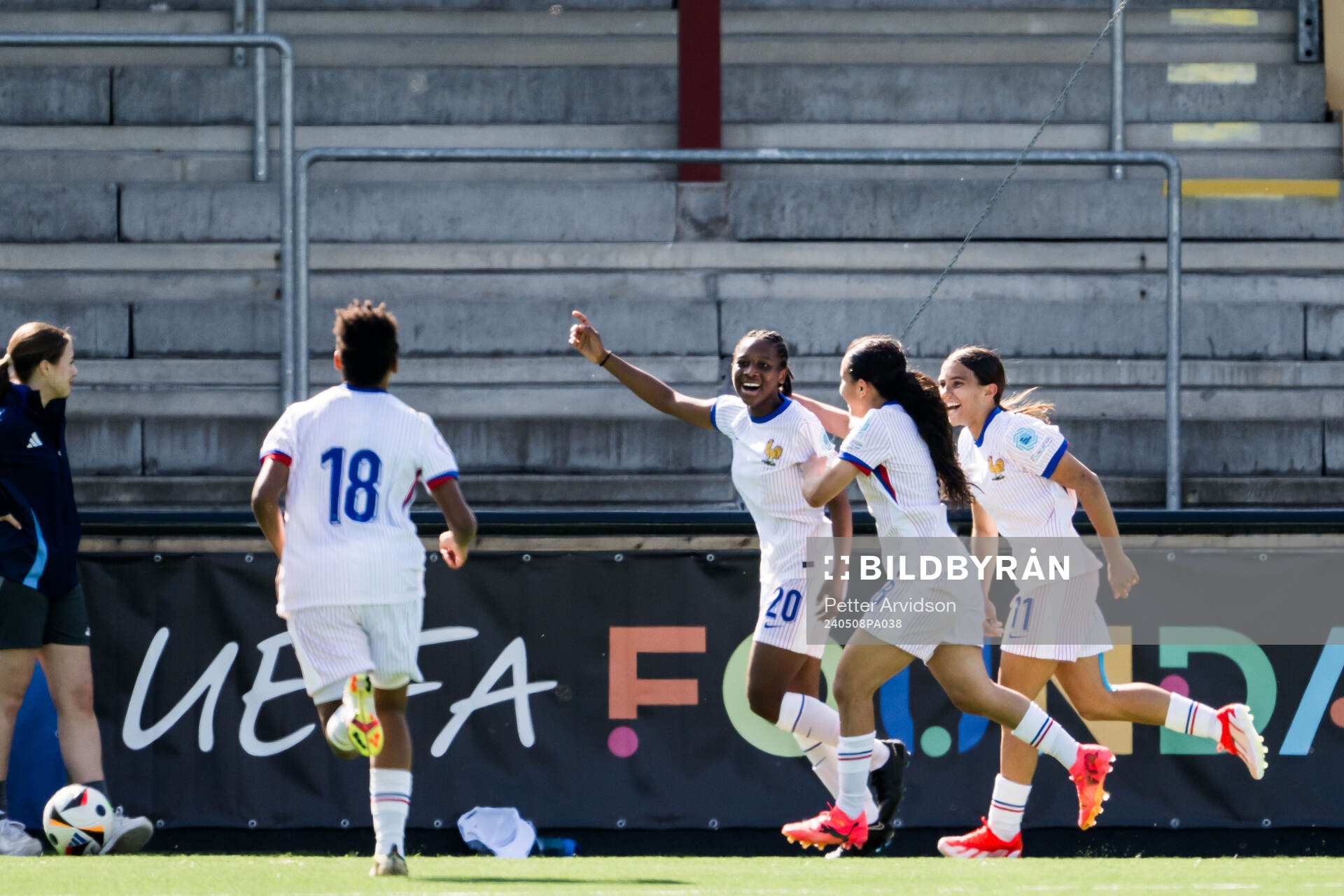 Mymithye Bironien of France celebrates after 0-2 during the UEFA European Women’s Under-17 Championship match between Norway and France on May 8, 2024 in Malmö.